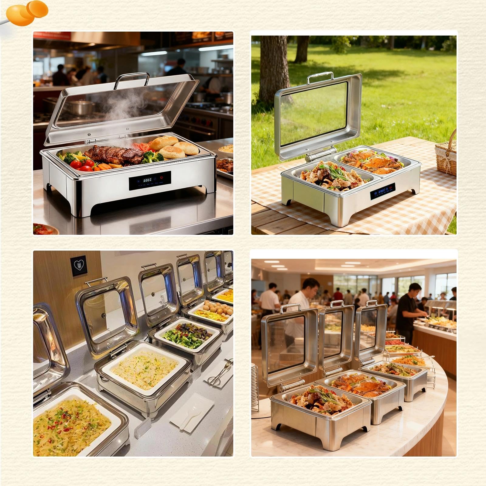Chafing Dish Eléctrico 9L, Calentador de Buffet Electrico con Toque Inteligente, Acero Inoxidable Calentador de Comida con Tapa Visible para Fiesta, Temperatura Regulable 0-90℃(1/2)
