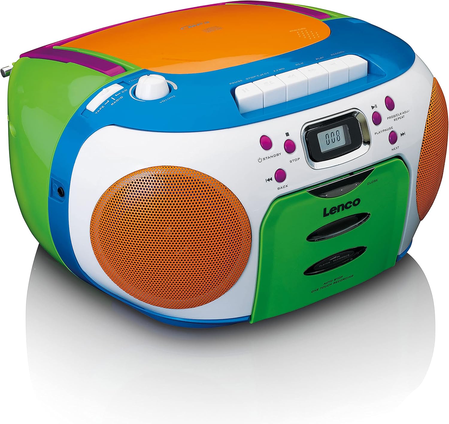 Dèyè view of the Lenco SCD-971 Boombox showing the AC IN port and battery compartment.