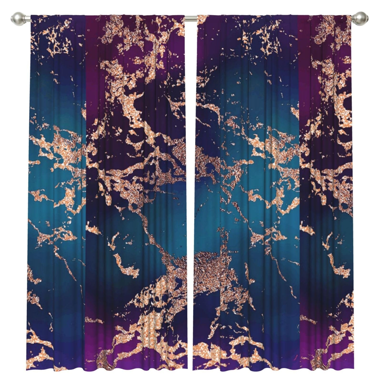 InOmak Purple Teal Rose Gold Marble Parties, 2 Panels Window Curtains 52 x 84 Inch Blackout Curtains for Living Room Bedroom