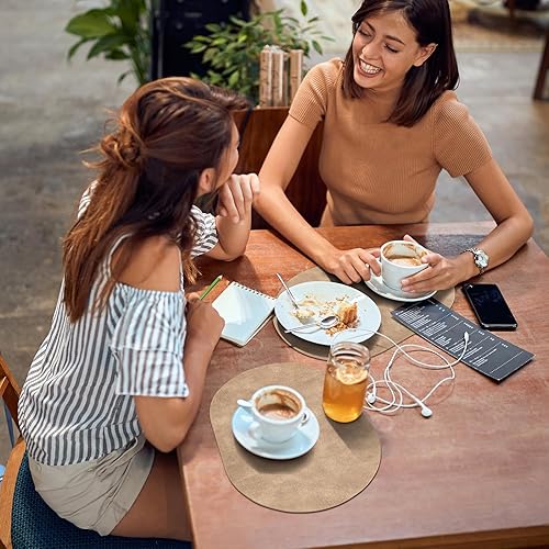 Miniatura 5 de ADRIMER Juego de 6 manteles individuales ovalados resistentes al calor, lavables de 12 x 17 pulgadas, manteles individuales impermeables de piel