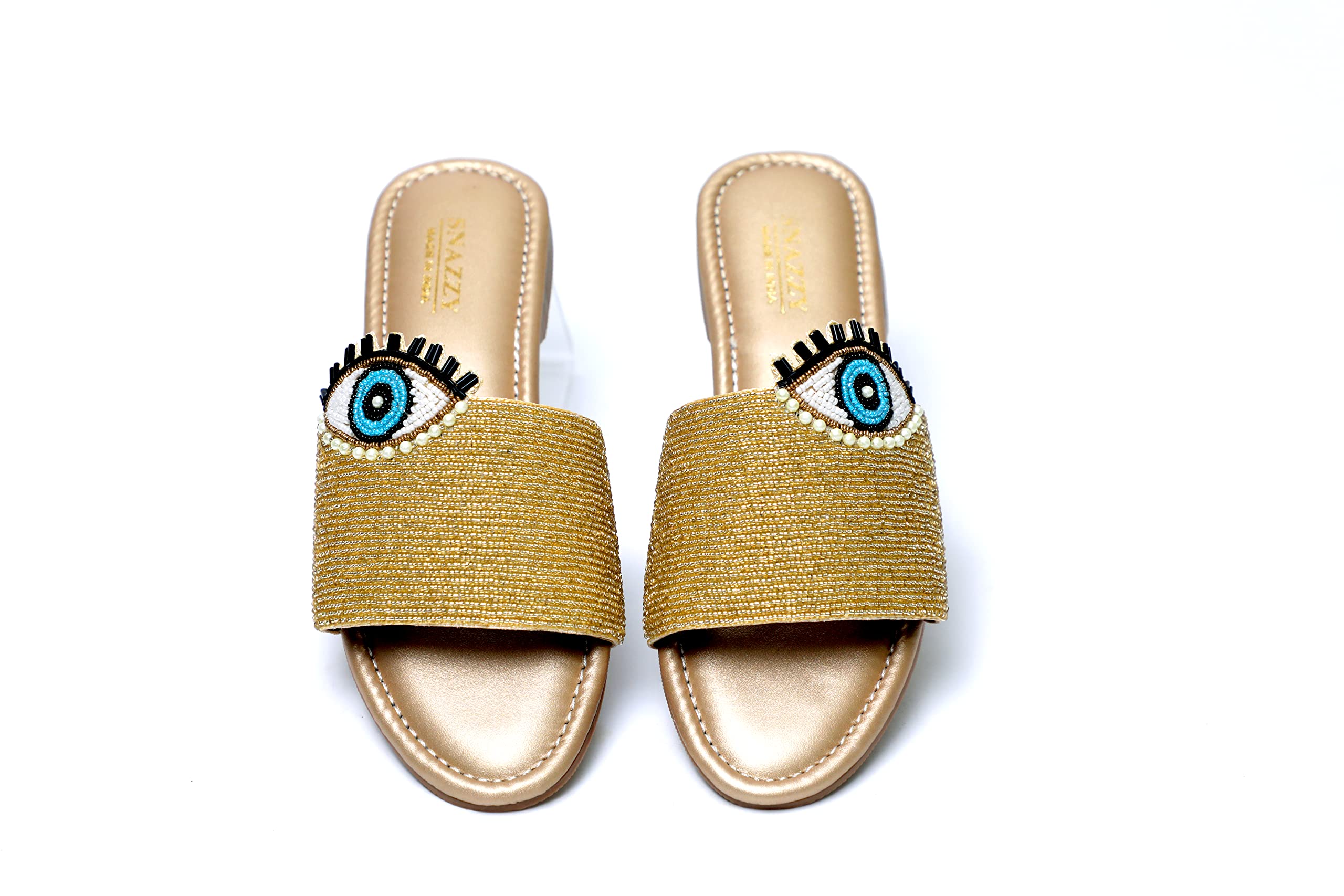 Women's Vegan Leather Handcrafted Fashion Sandal | Evils Eye Flats (TSPL02)