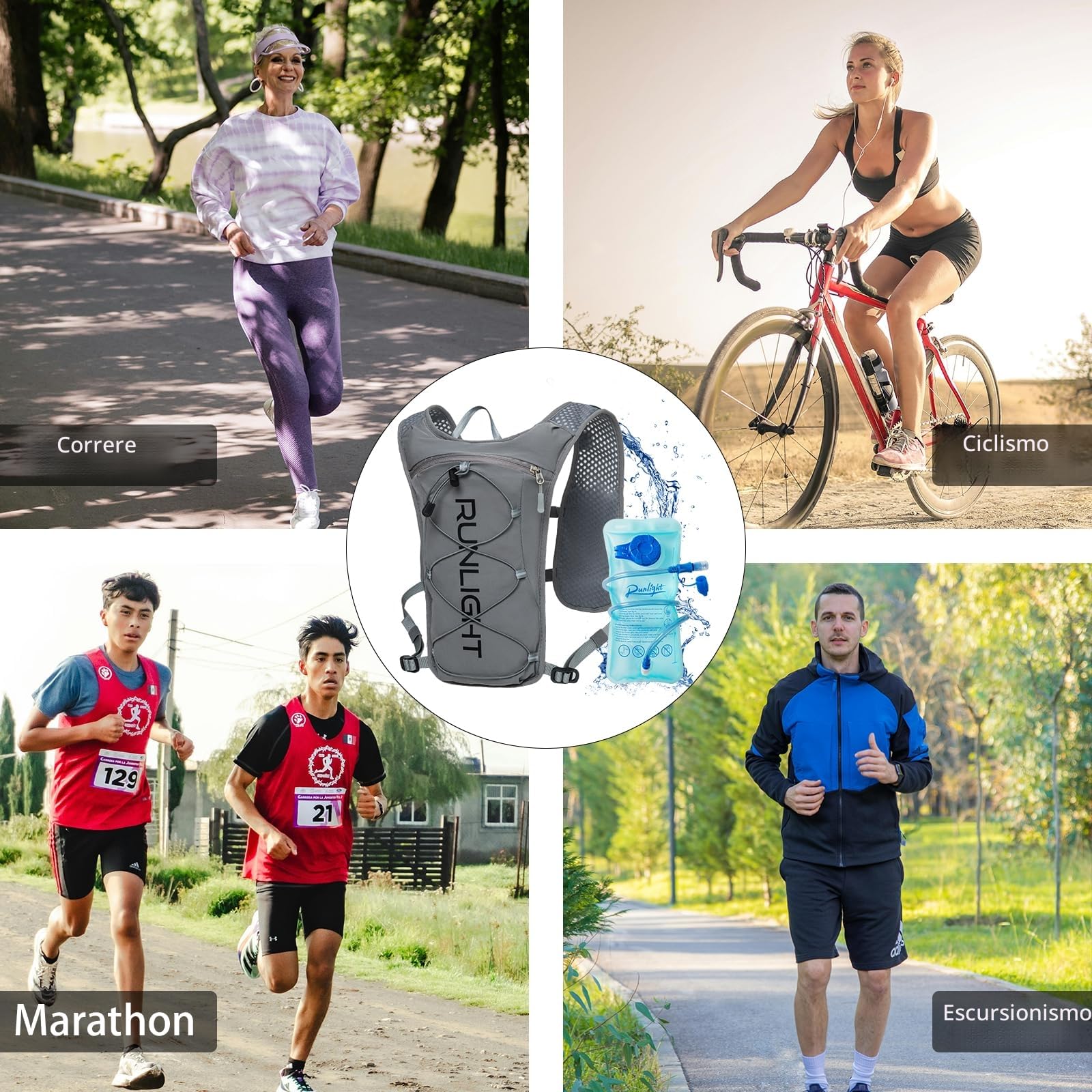 Runlight Gilet da corsa per uomo e donna, cinghie pettorali regolabili, gilet idratante da corsa, con borraccia da 1500 ml