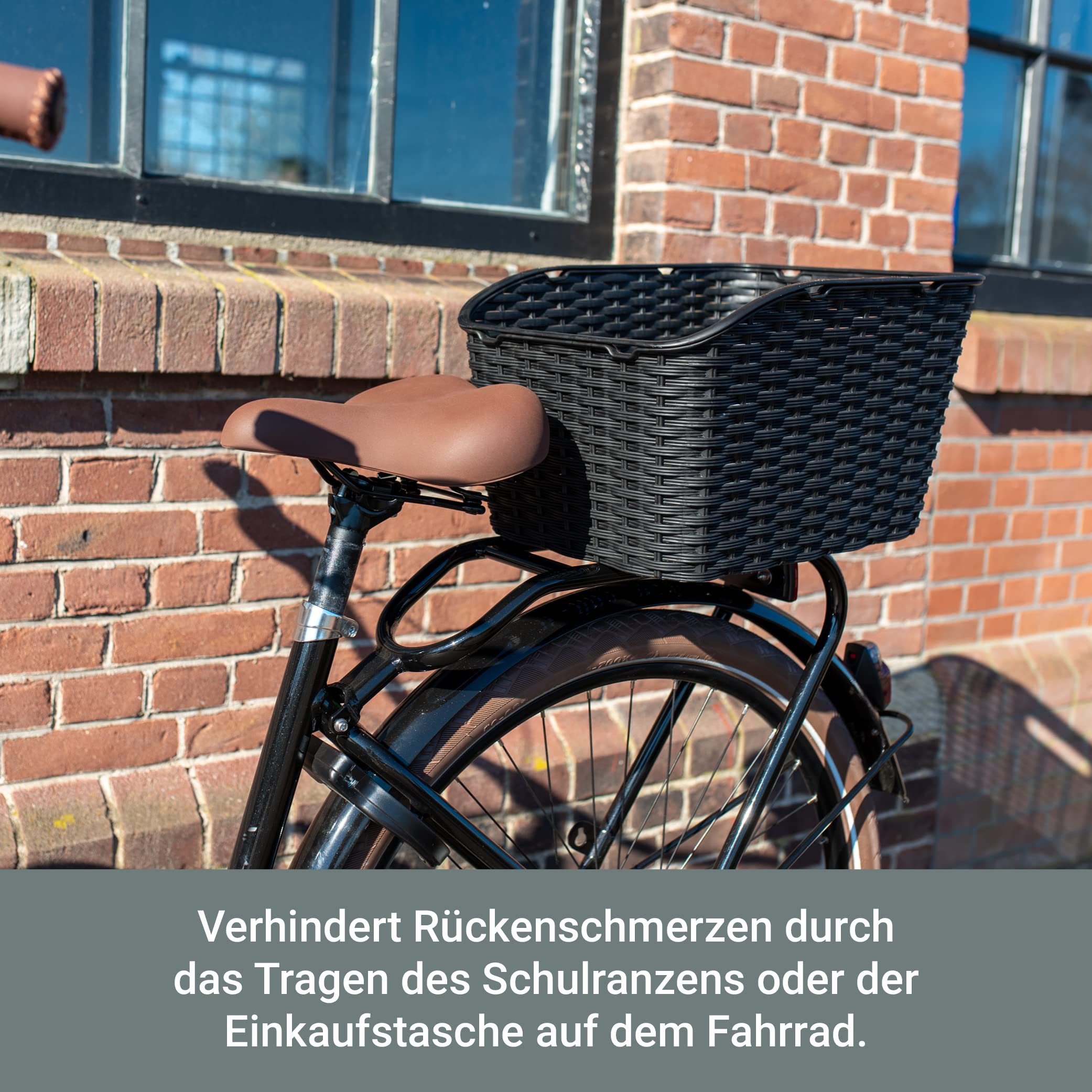 FAST RIDER Dante Fahrradkorb Schulranzen Hinten, 27L Korb für Heckträger, Bike Basket aus Plastikgeflecht, Inklusive Montage, Wetterbeständig - Schwarz
