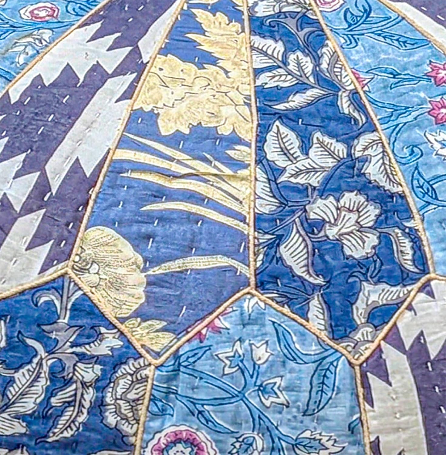 Mandala Life ART Indian Vintage Indigo Blue Pouf Ottoman Cover Handmade Round Floor Cushion Pillow Patchwrok Recycled Cotton Boho Room Décor