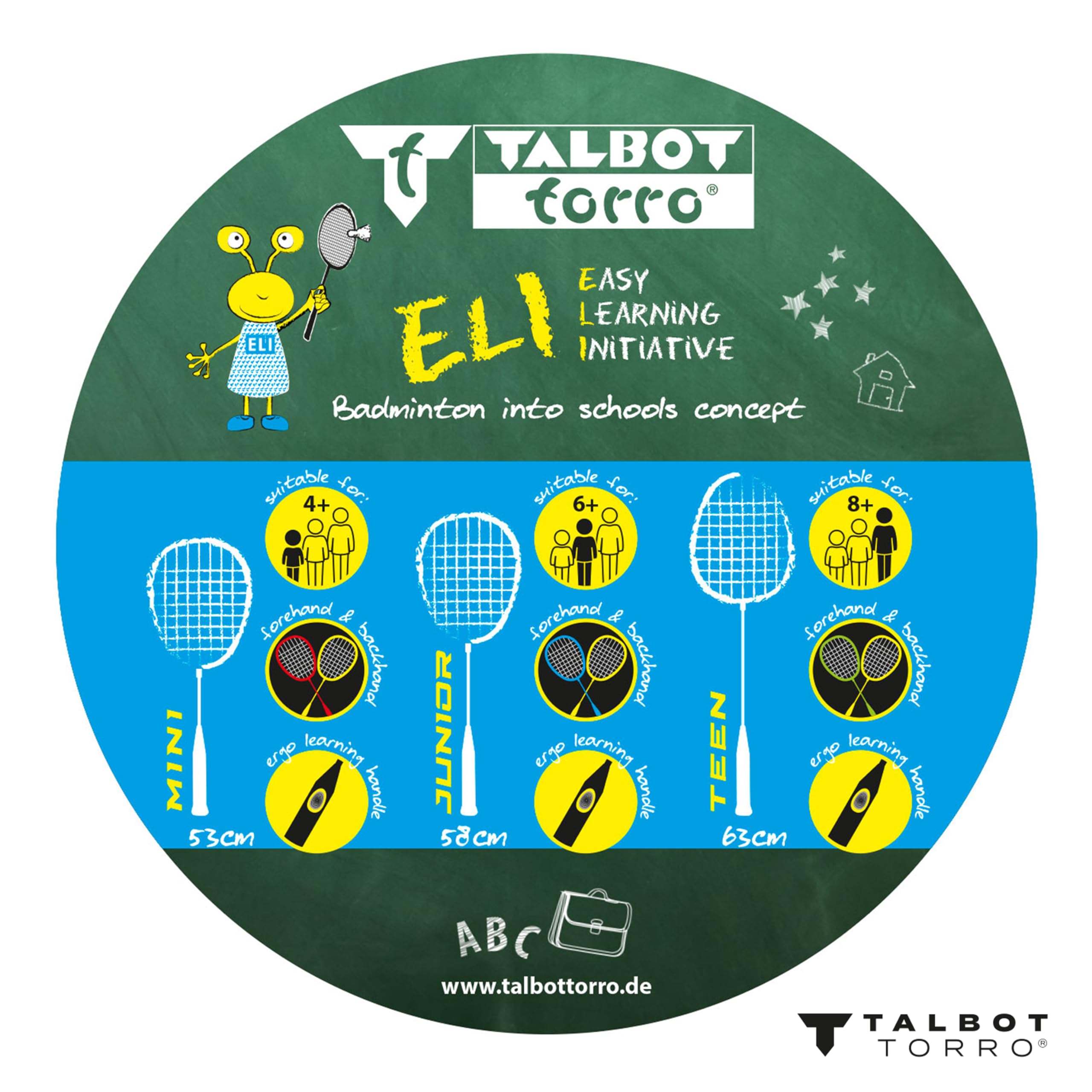 Talbot Torro Eli Teen Raqueta de Bádminton Junior 63 cm Empuñadura Ergonómica Cabezal Isométrico
