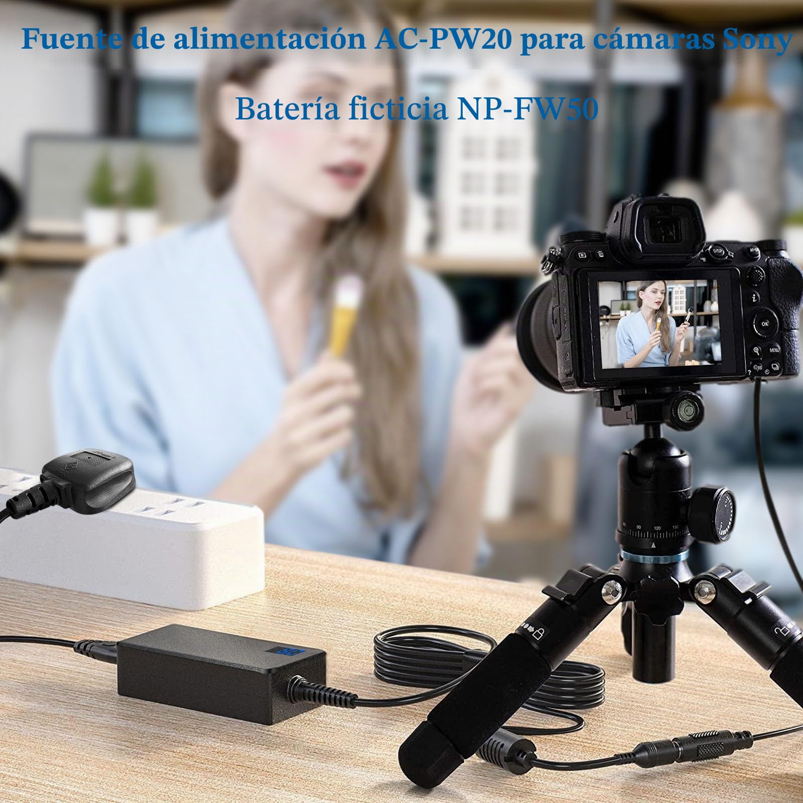 Batería ficticia NP-FW50 y Adaptador de Corriente CA/CC AC-PW20, Compatible con Sony Alpha ZV-E10 ZVE10 A6000 A6400 A6500 A5000 A7 A7II A7S A7SII A7R A7RII, SLT-A35 A37 A55D, SC-RX10 II IV, NEX-6.