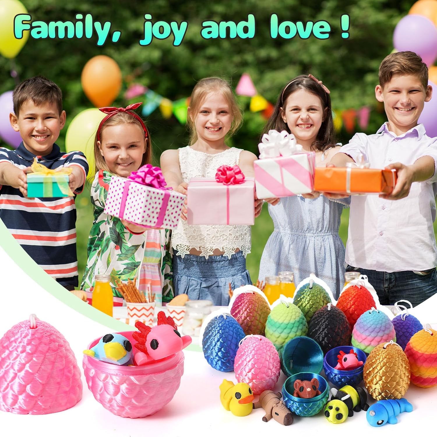 12 Pcs Mini 3D Printed Animal with 12 Pcs Easter Eggs, Articulated Flexible Cute Fidget Toys for Desk Decor, Party Favors, Christmas Easter Birthday Gift