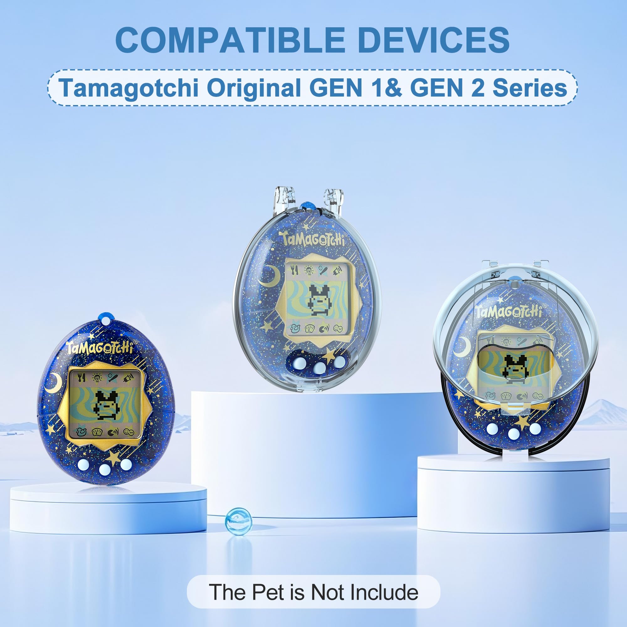SGHLDE Schutzhülle für Tamagotchi, transparent, hartes Polycarbonat, sturzsichere Schutzhülle, transparent, tragbar, Aufbewahrungskoffer für Tamagotchi-Originalzubehör, integrierter Flip-Top