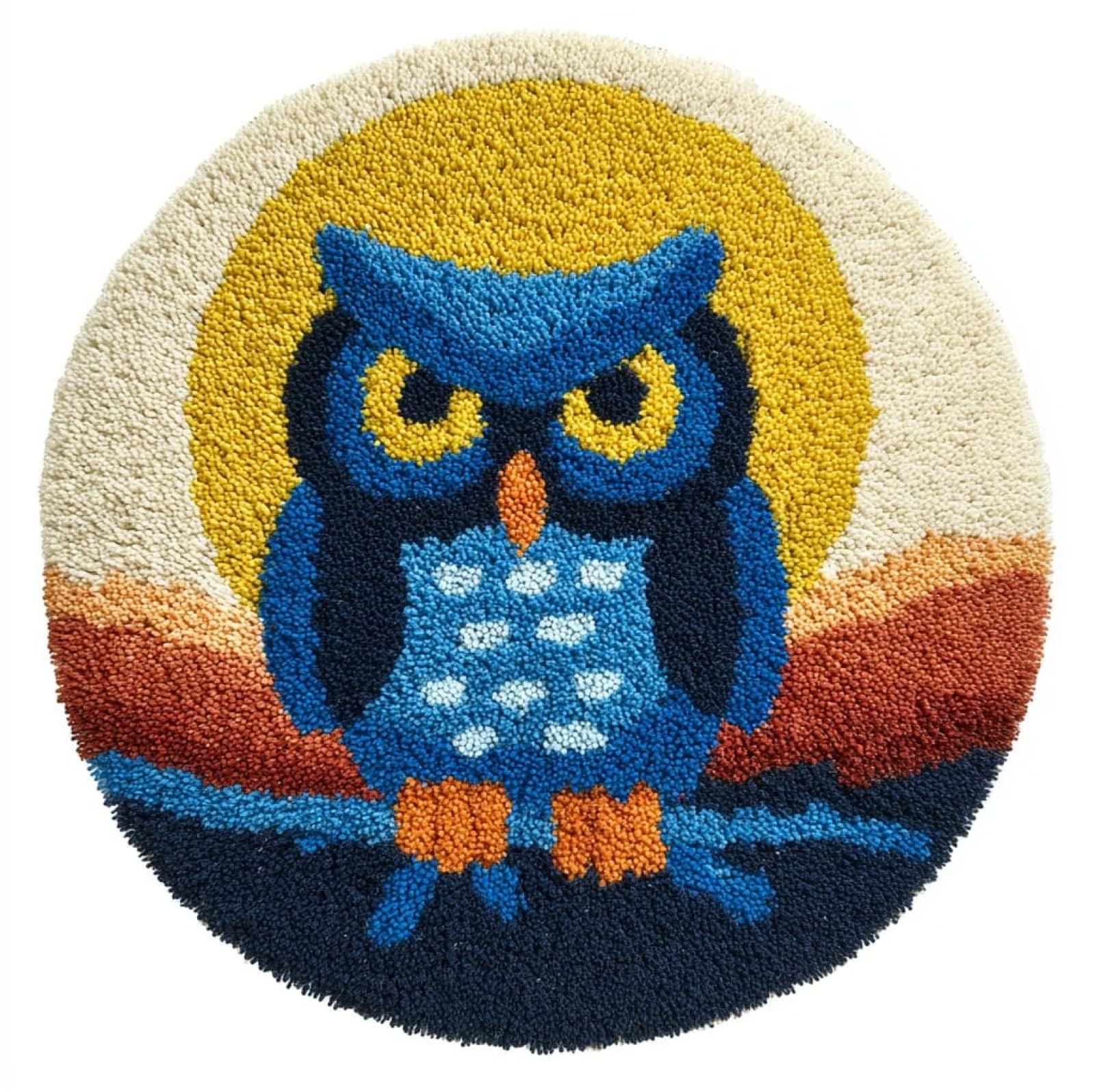 WallustrioaW DIY Carpet Latch Hook Kits,Cartoon Owl,Latch Hook Rug Kits for Adults Beginners DIY Needlework Crocheting Rug Home Decor,50x50cm