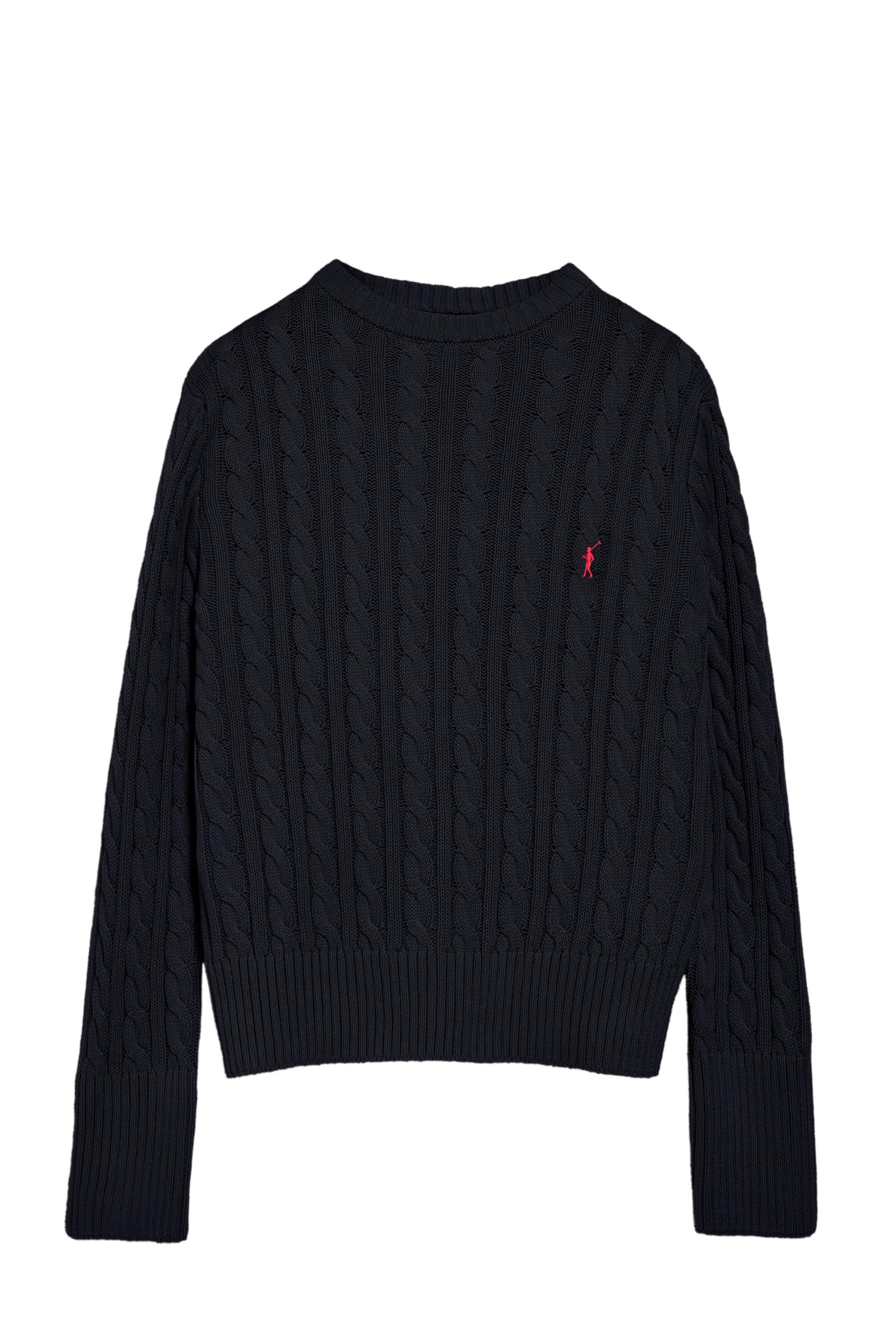 Polo Club Pull en Maille Torsadée pour Femme avec Col Rond et Broderie 100% Coton