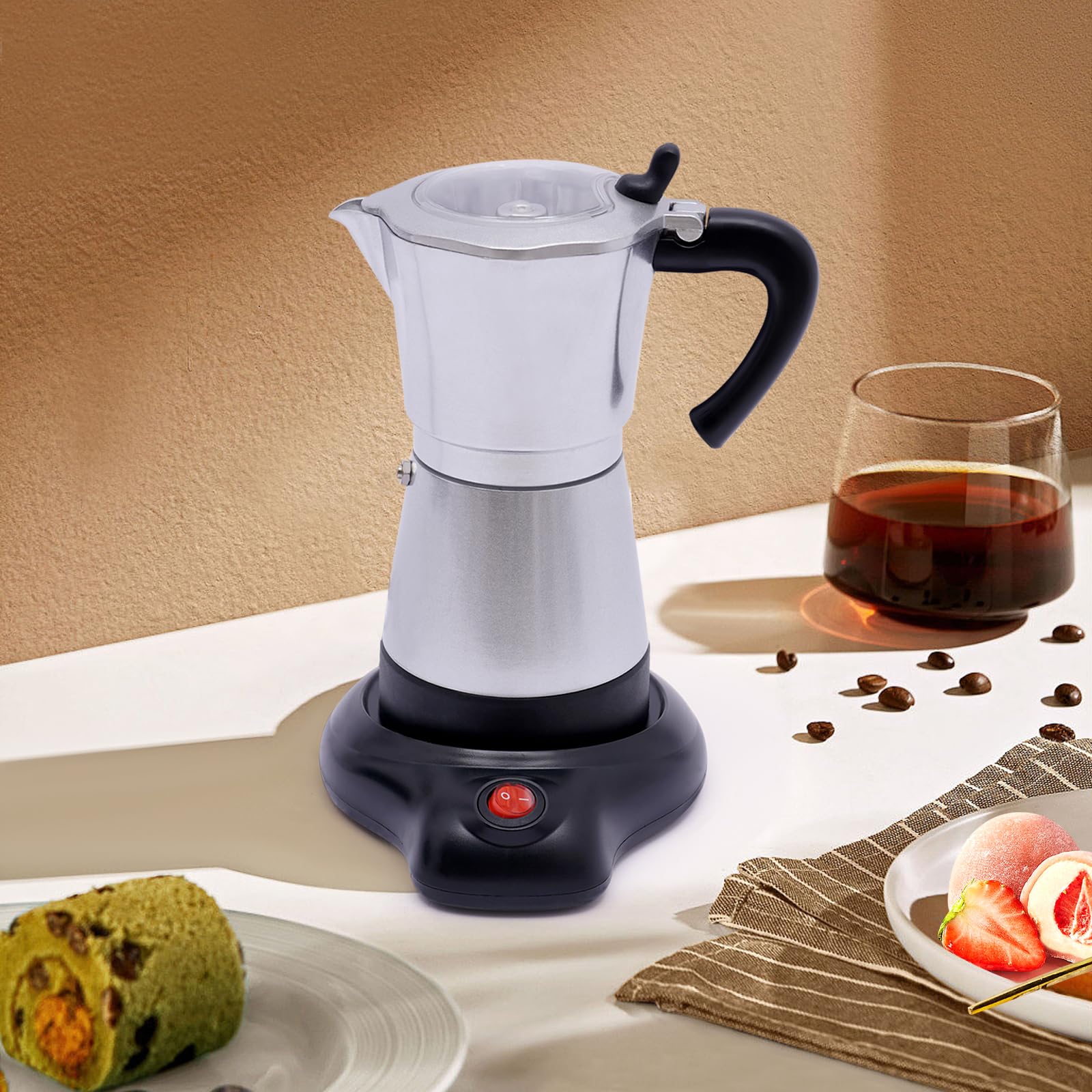 Cafetera Eléctrica Exprés, 6 Moca, Olla Italiana de 480 W Con Base, para Oficina y Hogar (Plata, 300 ml)