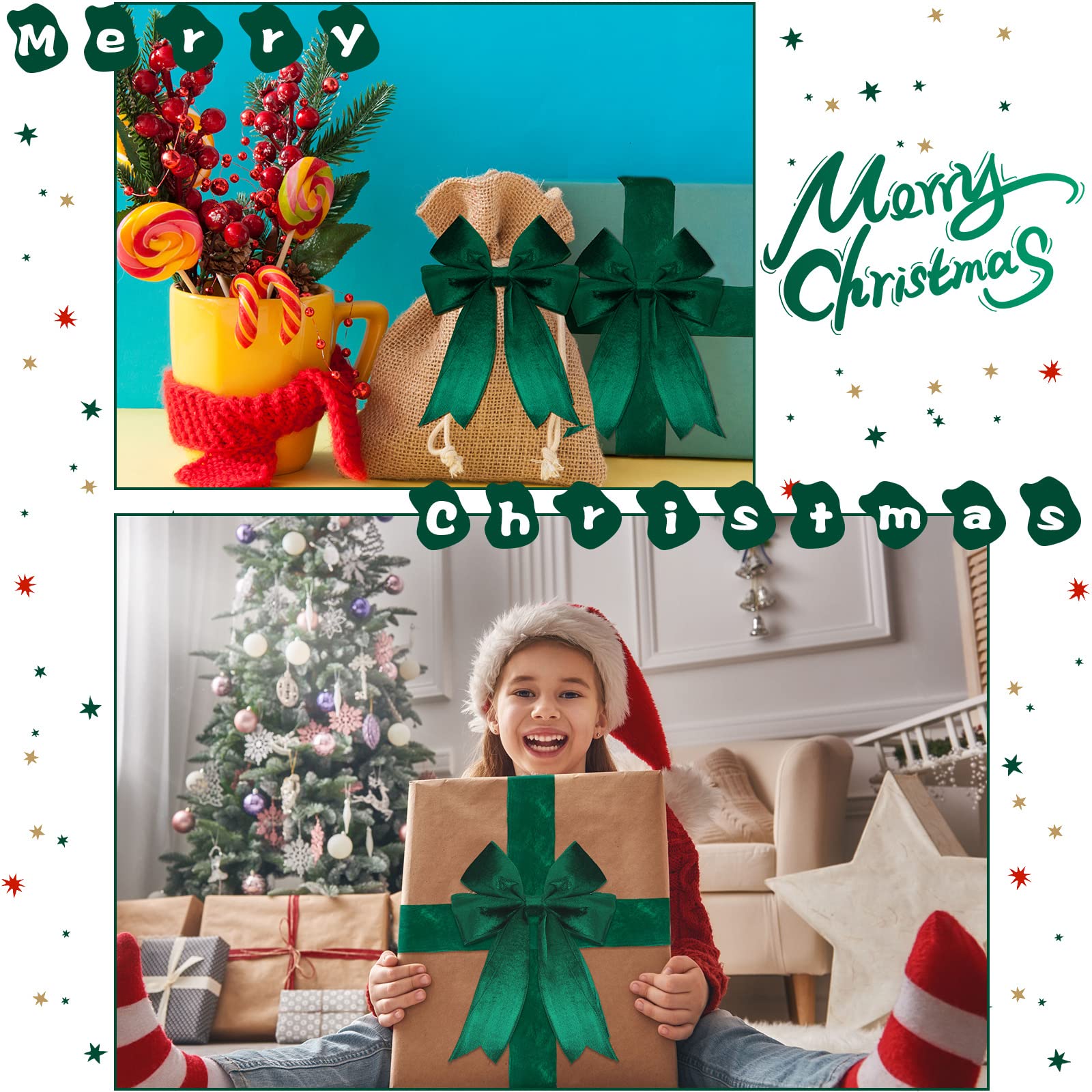 45,7 m 6,3 cm Weihnachts-rotes Samtband, Stoff, dekoratives Band, Geschenkverpackungsband für DIY, Handwerk, Weihnachten, Urlaub, Schleifen, Kranz, Hochzeit, drinnen und draußen (grün)