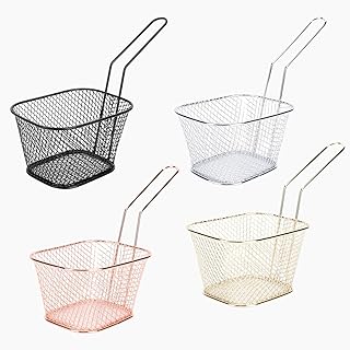 Lot de 4 Mini Paniers à Friture Carrés, Panier à Frites en Acier Inonxydable Individuels Mini Frites Panier de Service pour Servir Des Frites ou Des Aliments Frits - 10.4x8.4x6.4cm