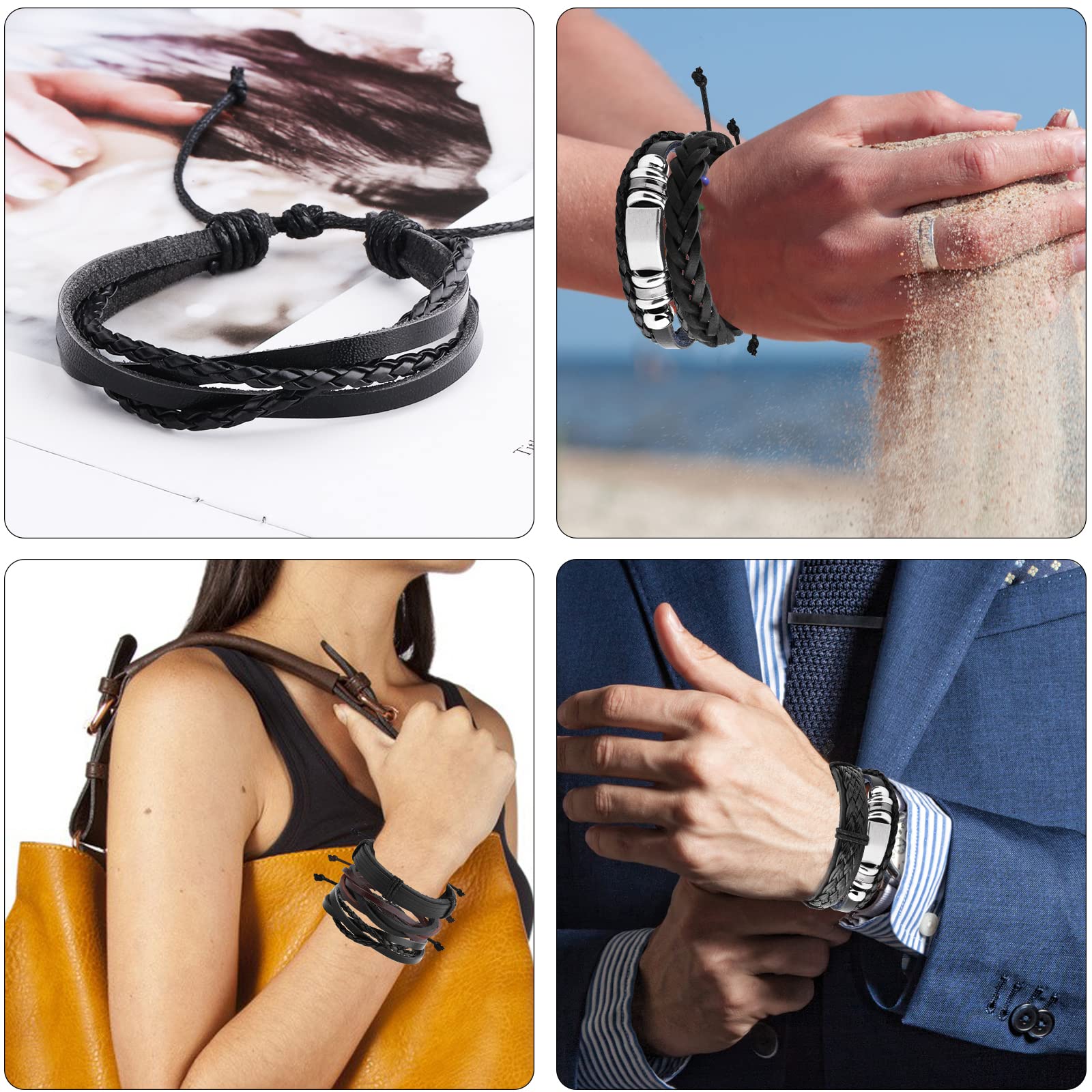 12 Pezzi Bracciali Pelle Intrecciata Uomo Braccialetto per Polsini da Donna Bracialete Nero Marrone Braccialetti Larghi in Pelle Intrecciata Bracciale Uomo Corda Regalo Amico
