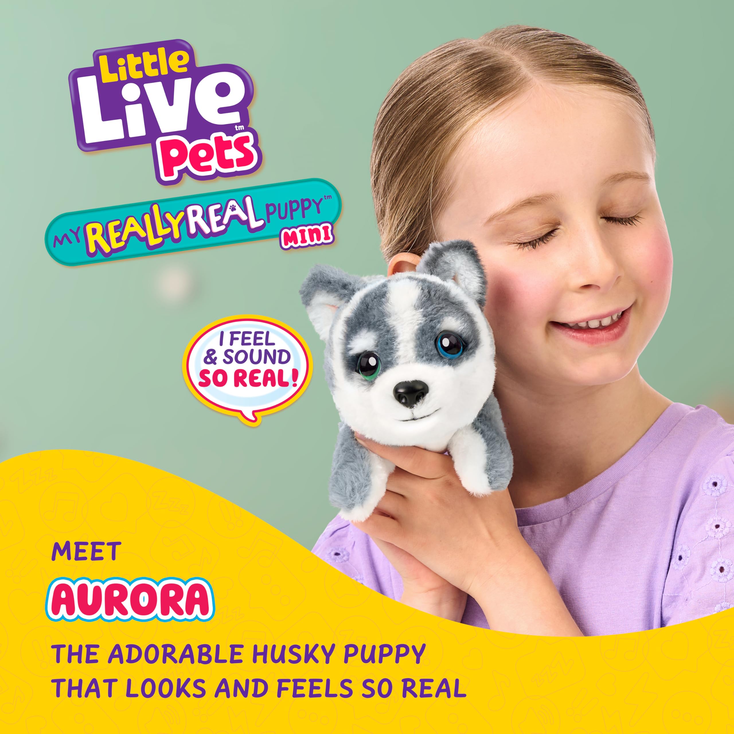 Little Live Pets My Really Real Puppy Mini Aurora The Husky, Interactive Plush Toy with Display Basket, 20+ Sounds and Reactions, Puppy Toys for Kids