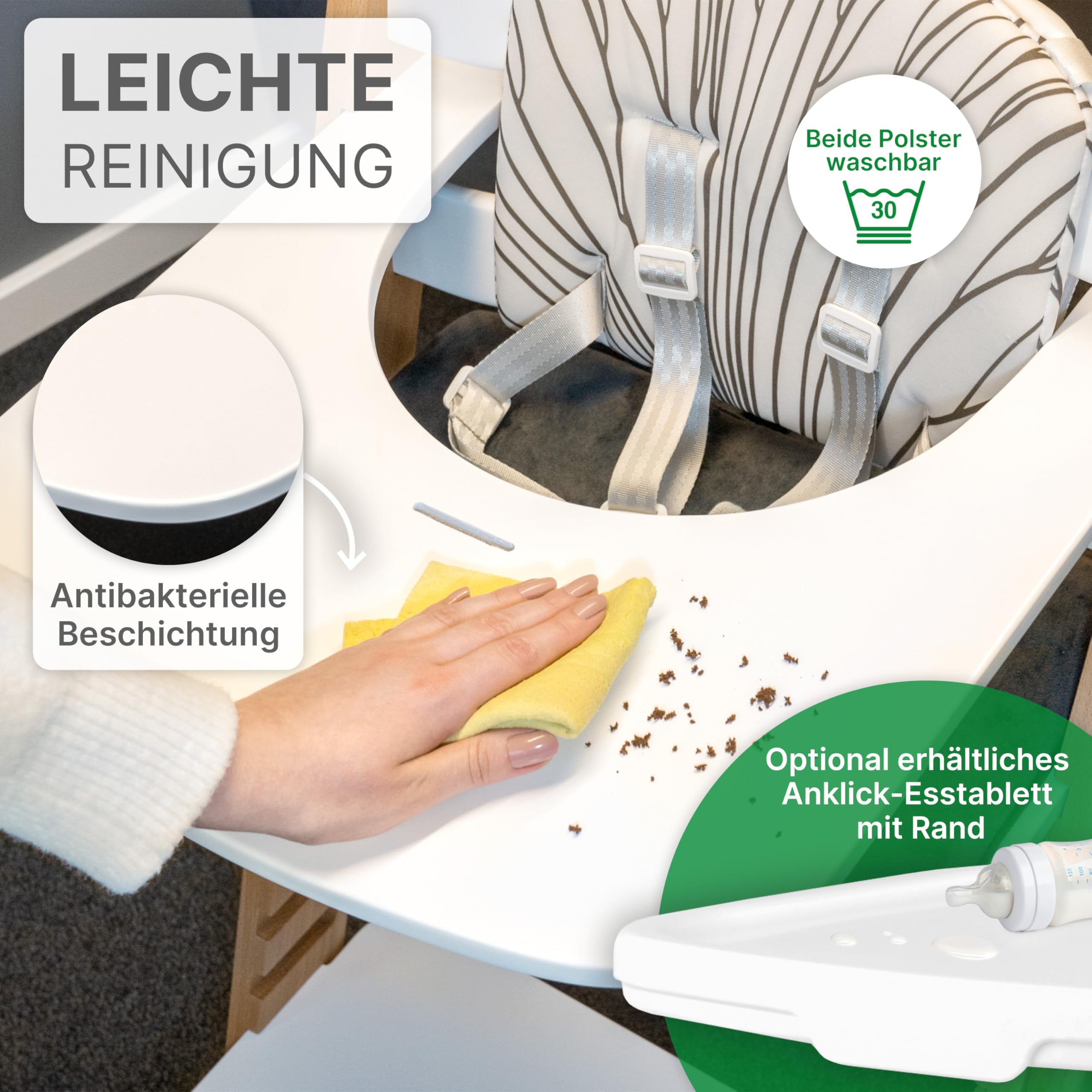 Premium Kinderhochstuhl ZS3 Set - mitwachsend klappbar verstellbar, Hochstuhl Baby ab 6 Monaten bis 90kg belastbar, mit Essbrett - Treppenhochstuhl Kinderstuhl Holz High Chair (natur)