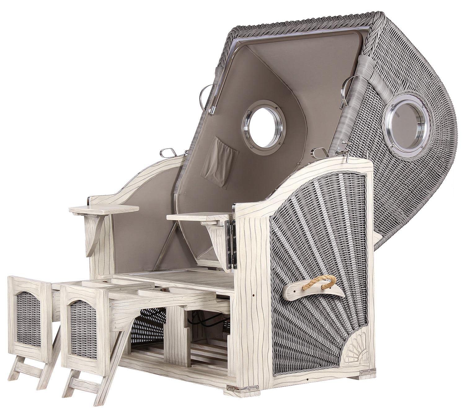 bene living Strandkorb-Set Ammersee 2-Sitzer Mahagoni Washed Grey - PE Koboo Grey - Modell 500 - Liftersystem