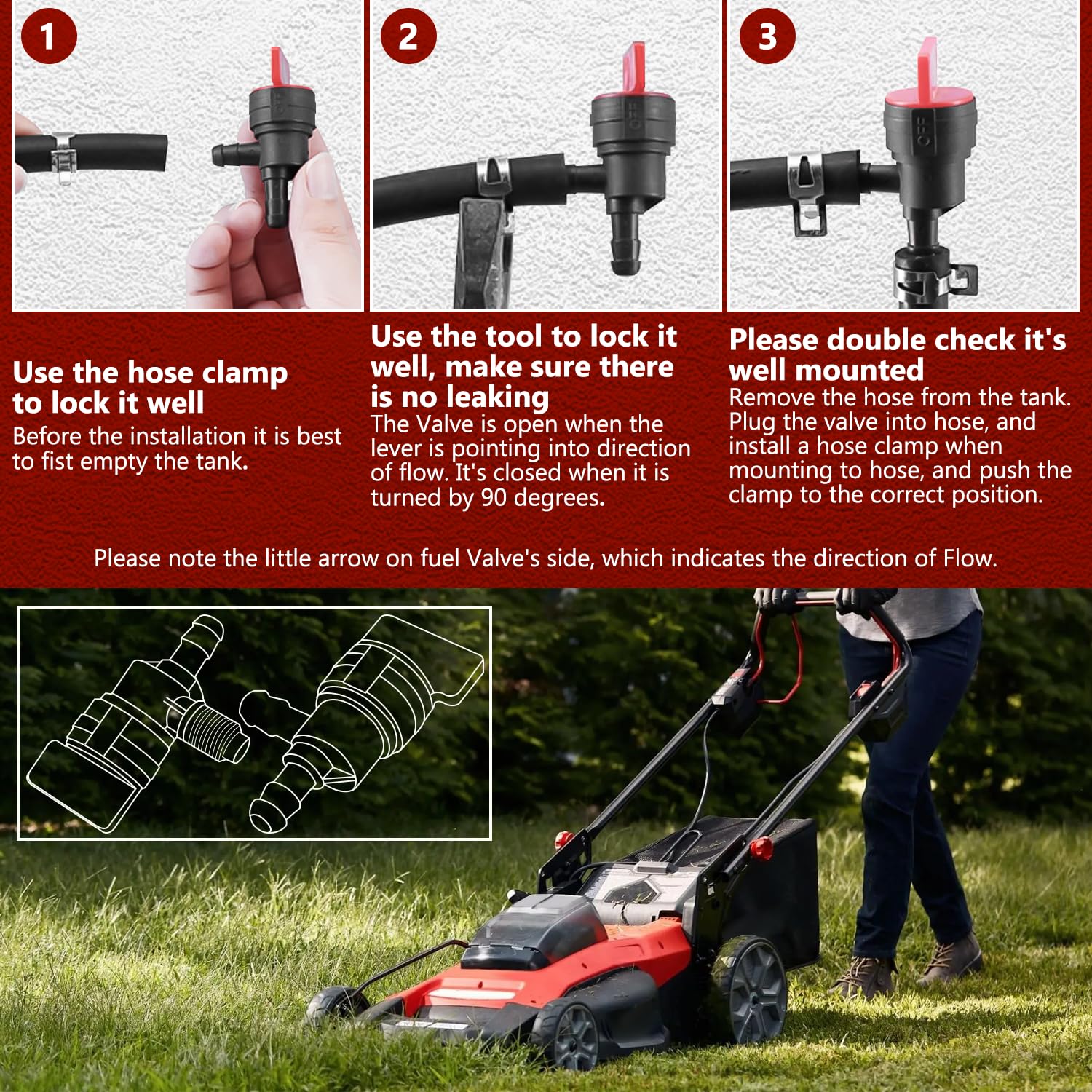 MaxLLTo Repuesto 399517 396224 698182 Válvula de apagado de combustible compatible con Briggs & Stratton para cortacésped de línea de combustible de 1/4 pulgadas de identificación, paquete de 1