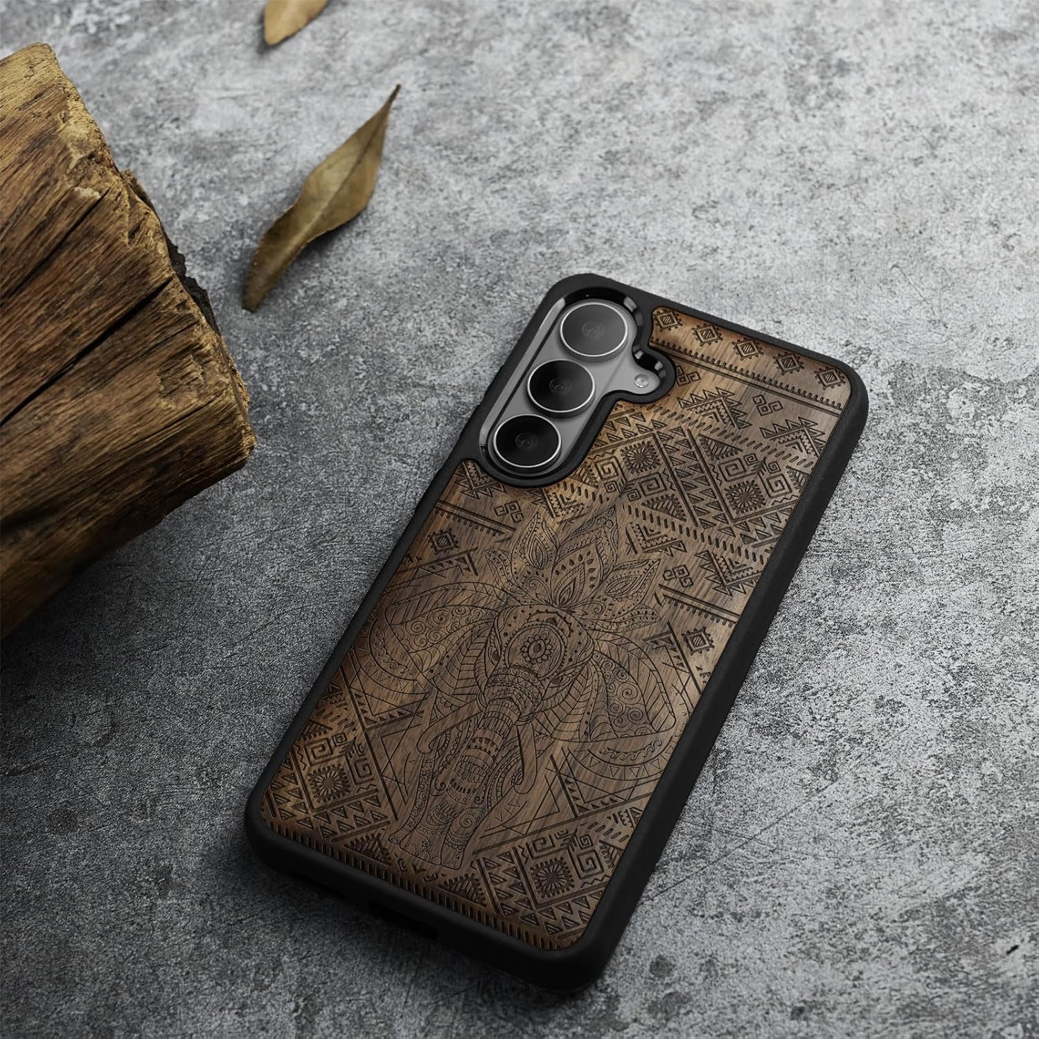 Carveit Magnetic Wooden Case for Galaxy S26+ Samsung S26 Plus Case, TPU Shockproof Cover & Wood Engraved, Compatible with MagSafe Wireless Chargers (African Elephant) Walnut