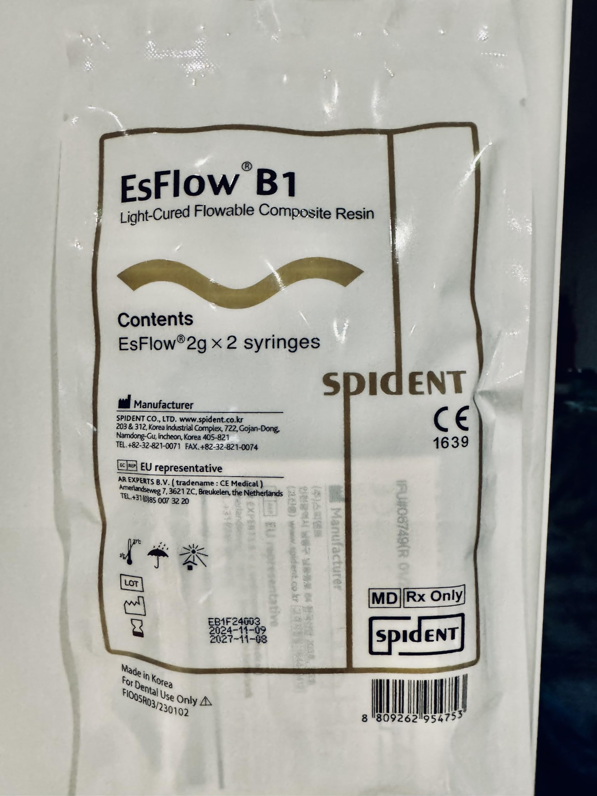 EsFlow 2 x 2 g Compuesto de curado ligero fluido dental SPIDENT sombra A2 B1