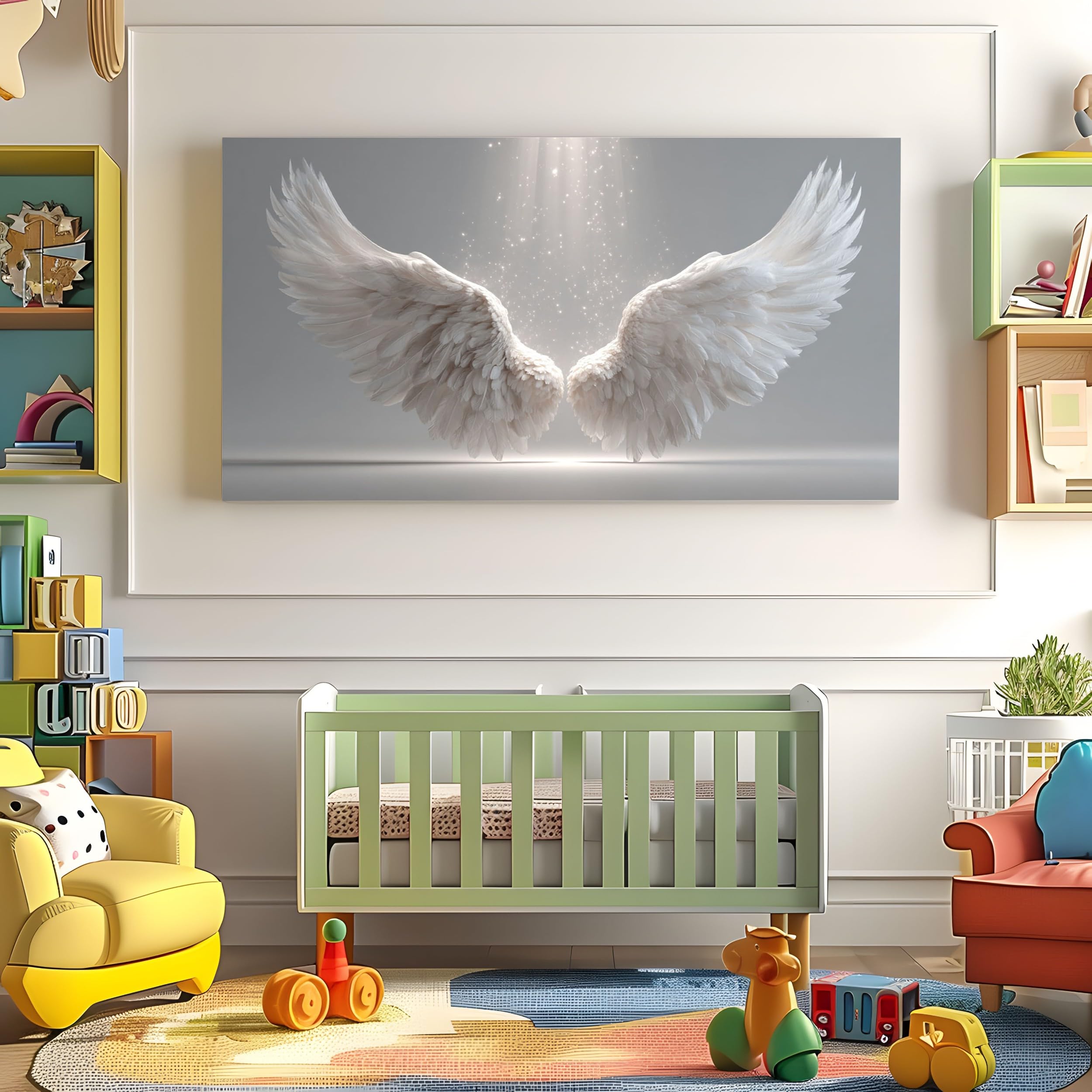 Quadro Stampe su Tela Ali D'angelo Fantasy Moderne Senza Cornice 80x160cm | Grandi Dimensioni Piume Magiche Decorazione Murale per Soggiorno Camera da Letto Bagliore Astratto