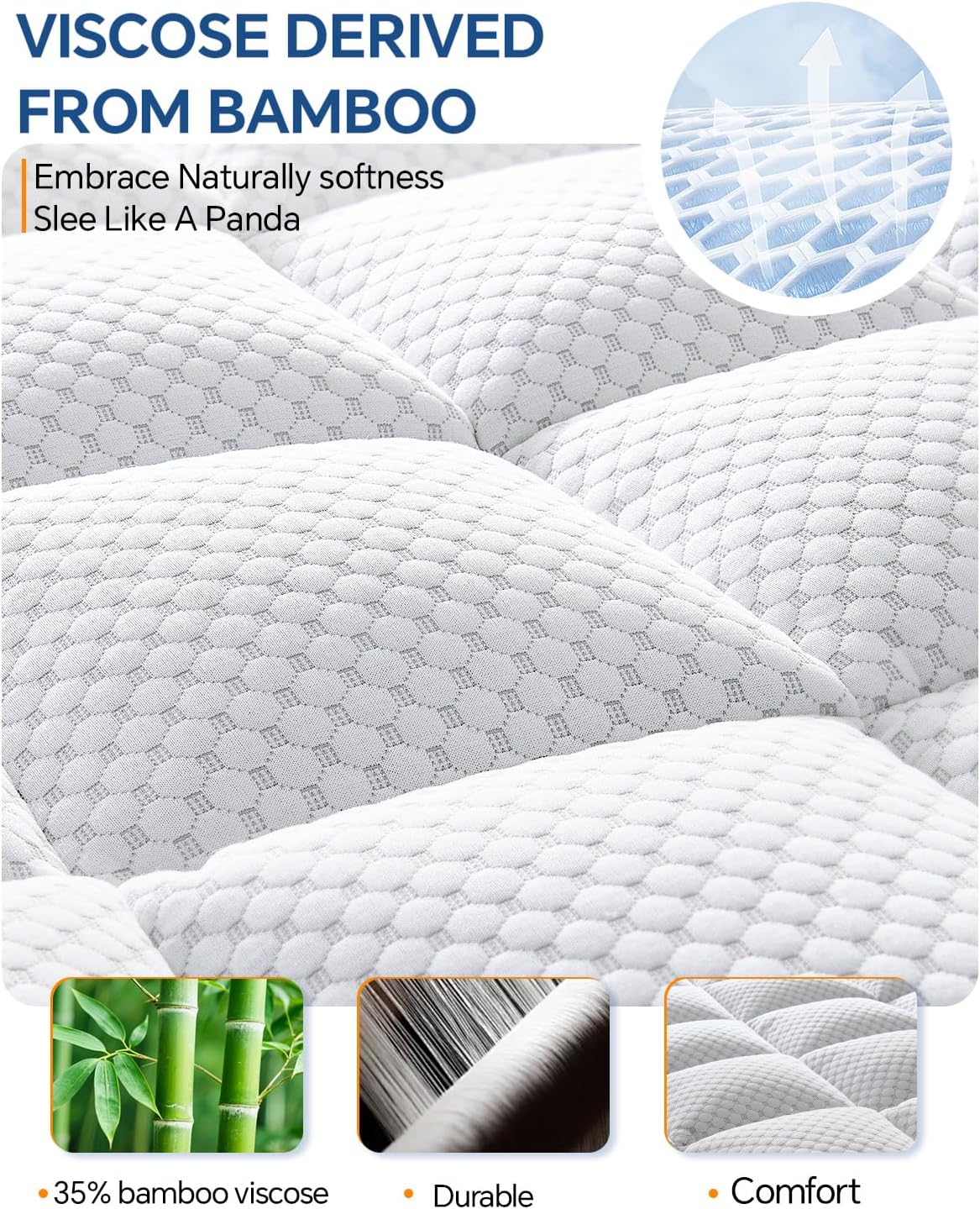 BEDELITE King Mattress Topper Dual Layer 4 Inch Memory Foam Mattress Topper, 2 Inch Pilow Top Mattress Pad and 2 Inch Premium Gel Foam Mattress, with Stretchable Pockets Up to 6"-24" - Image 2