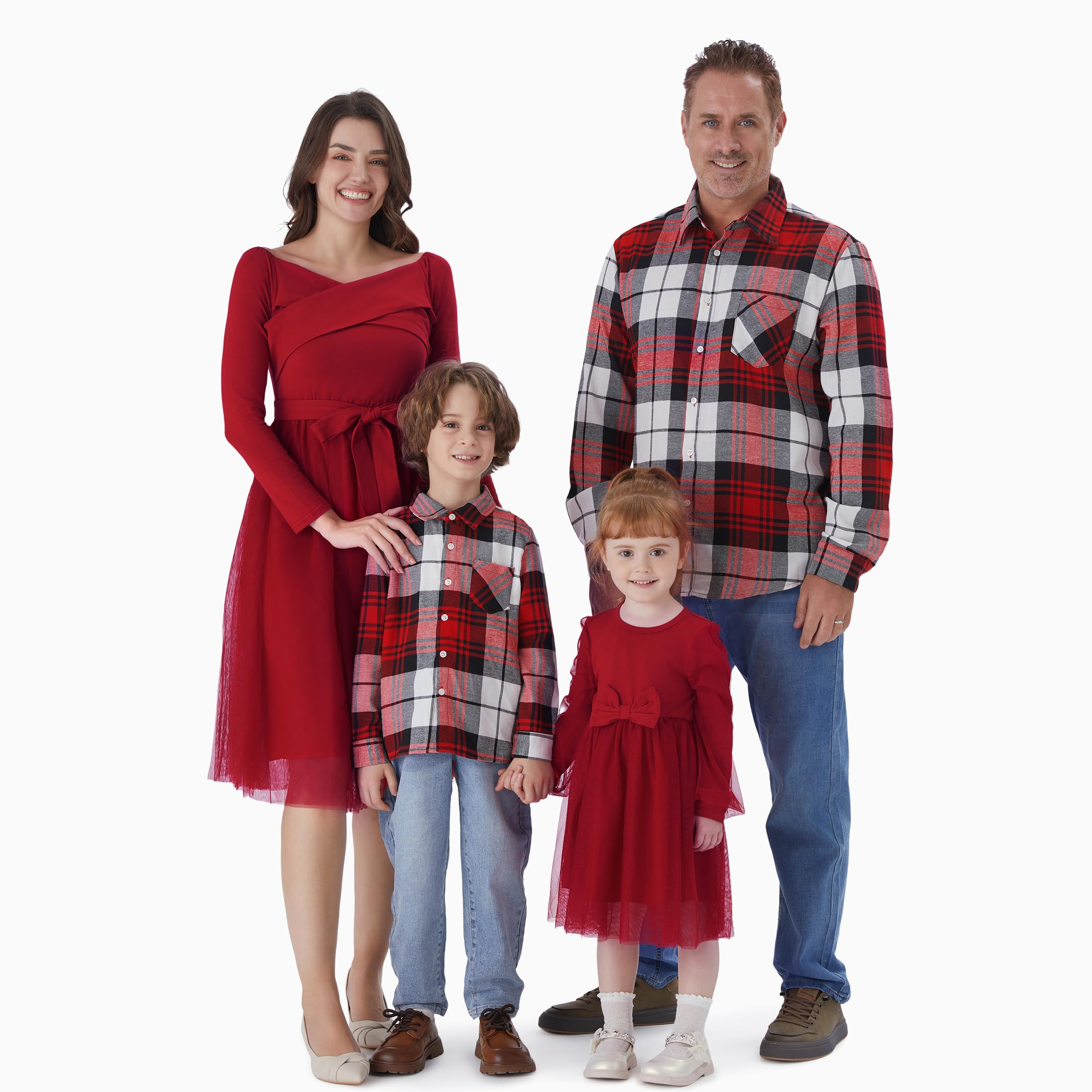 PATPAT Family Matching Outfits Set Mommy and Me Dresses Off Shoulder Midi Dress Burgundy Baby Girls 9-12M
