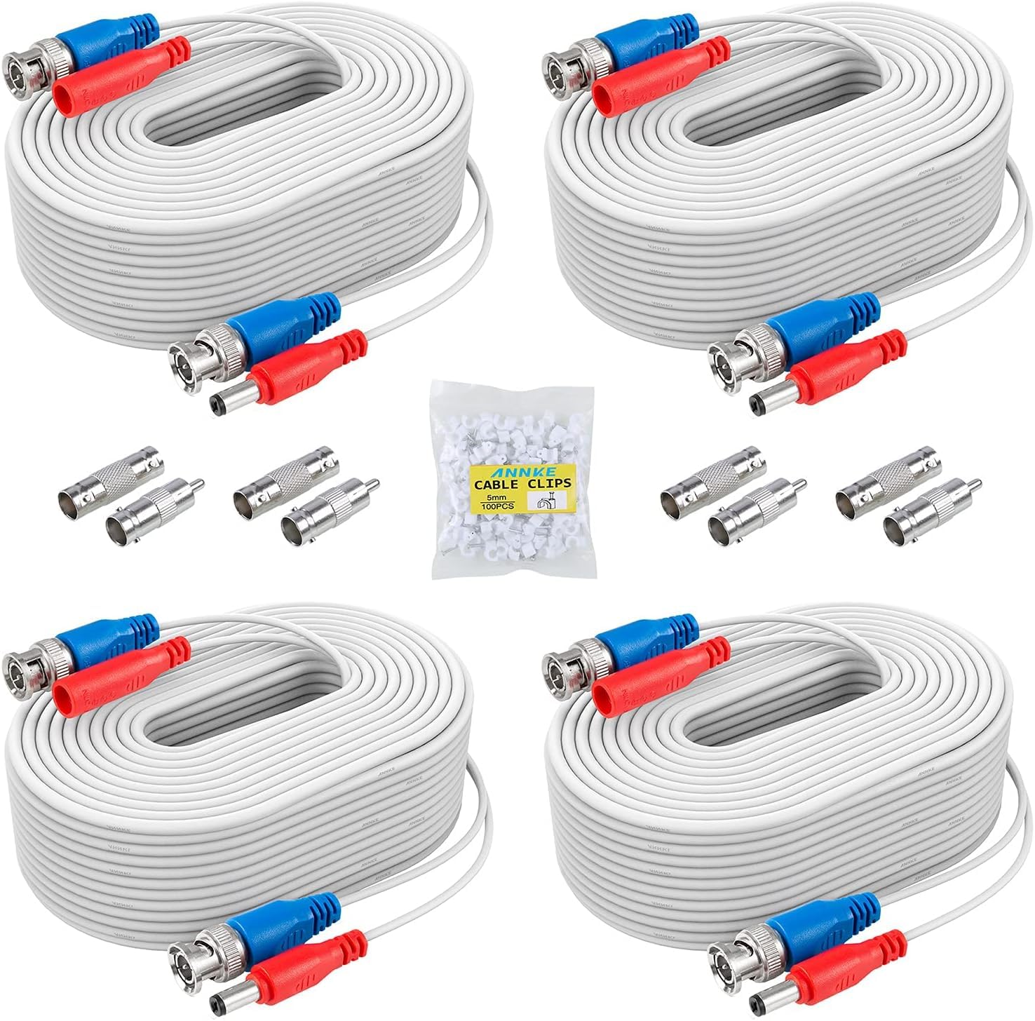 ANNKE 30m / 100ft Cable de Video DC Power HD/AHD/TVI Premade All-in-One BNC Video 4pcs para cámara CCTV DVR Sistema de Seguridad Grabadora de vigilancia, Blanco