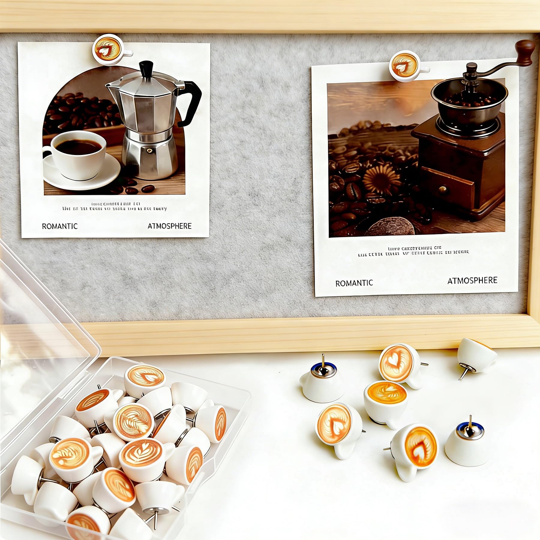 Zabawne przypinki do kawy, urocze pinezki, tablica ogłoszeń, tablica korkowa, ściana, biuro, dom, 5 stylów latte art, 30 szt