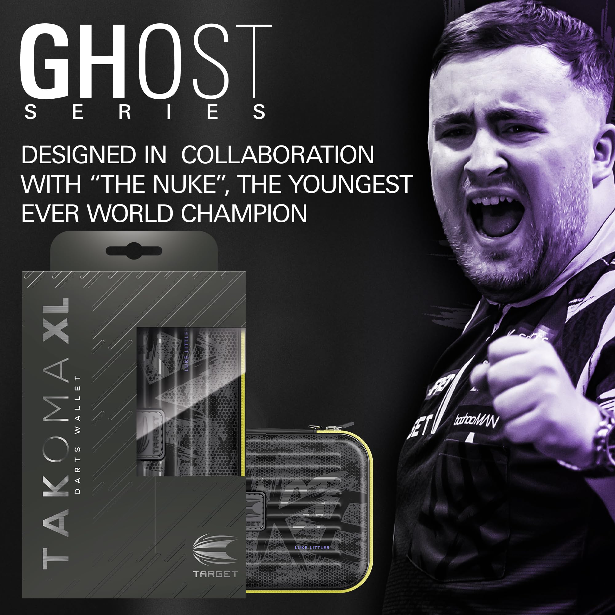 Target Darts Luke Littler Ghost Series XL Takoma Portafoglio – Freccettes Custodia, Nero/Bianco Storage Cases, “The Nuke” Cerniera Holder, Professionale Accessori – Holds 6 Fully Assemblato