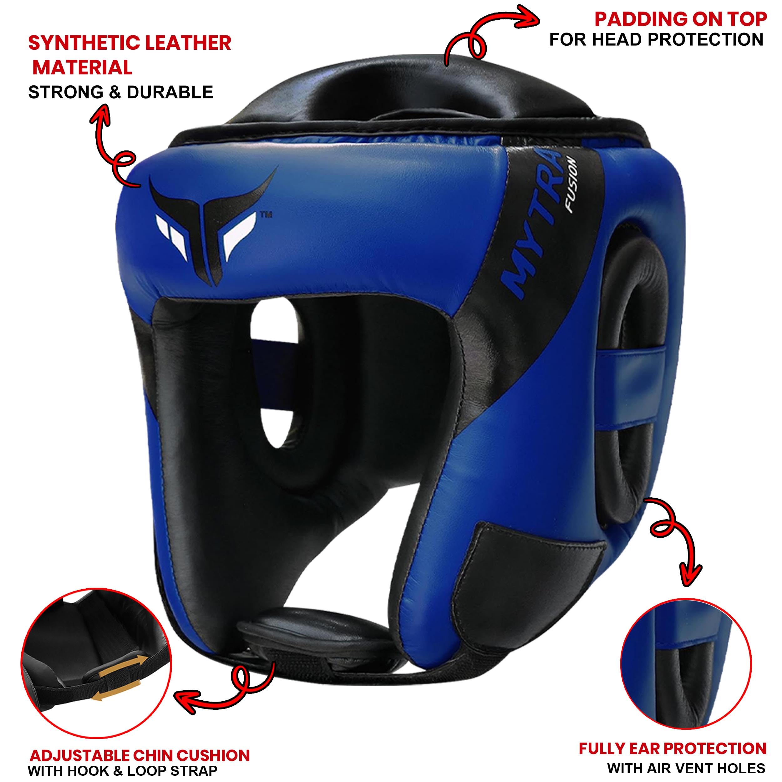 Mytra Fusion Casque Boxe - Casque MMA avec Sangle réglable Kickboxing, Muay Thai, Sparring, Arts Martiaux, Karaté Casque de Boxe