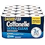 Cottonelle Ultra Clean Toilet Paper with Active CleaningRipples Texture, Strong Bath Tissue, 1-Ply, White, 24 Family Mega Rolls = 132 Regular (4 Packs of 6)