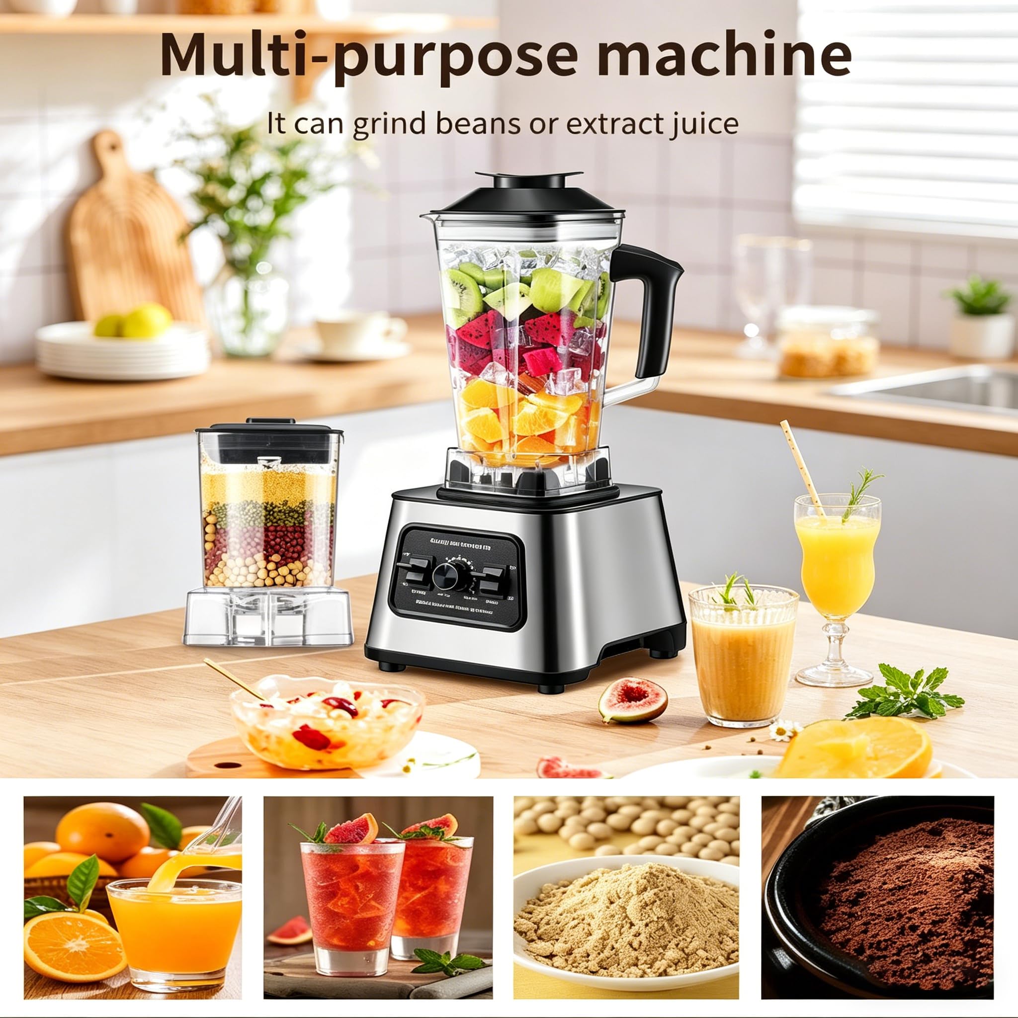 Blender do żywności 6000 W, szybkoobrotowy blender o pojemności 2,5 l z 8 ostrymi ostrzami i funkcją czyszczenia jednym kliknięciem, ekspres do smoothie 2 w 1 do koktajli, miksowania mrożonych napojów