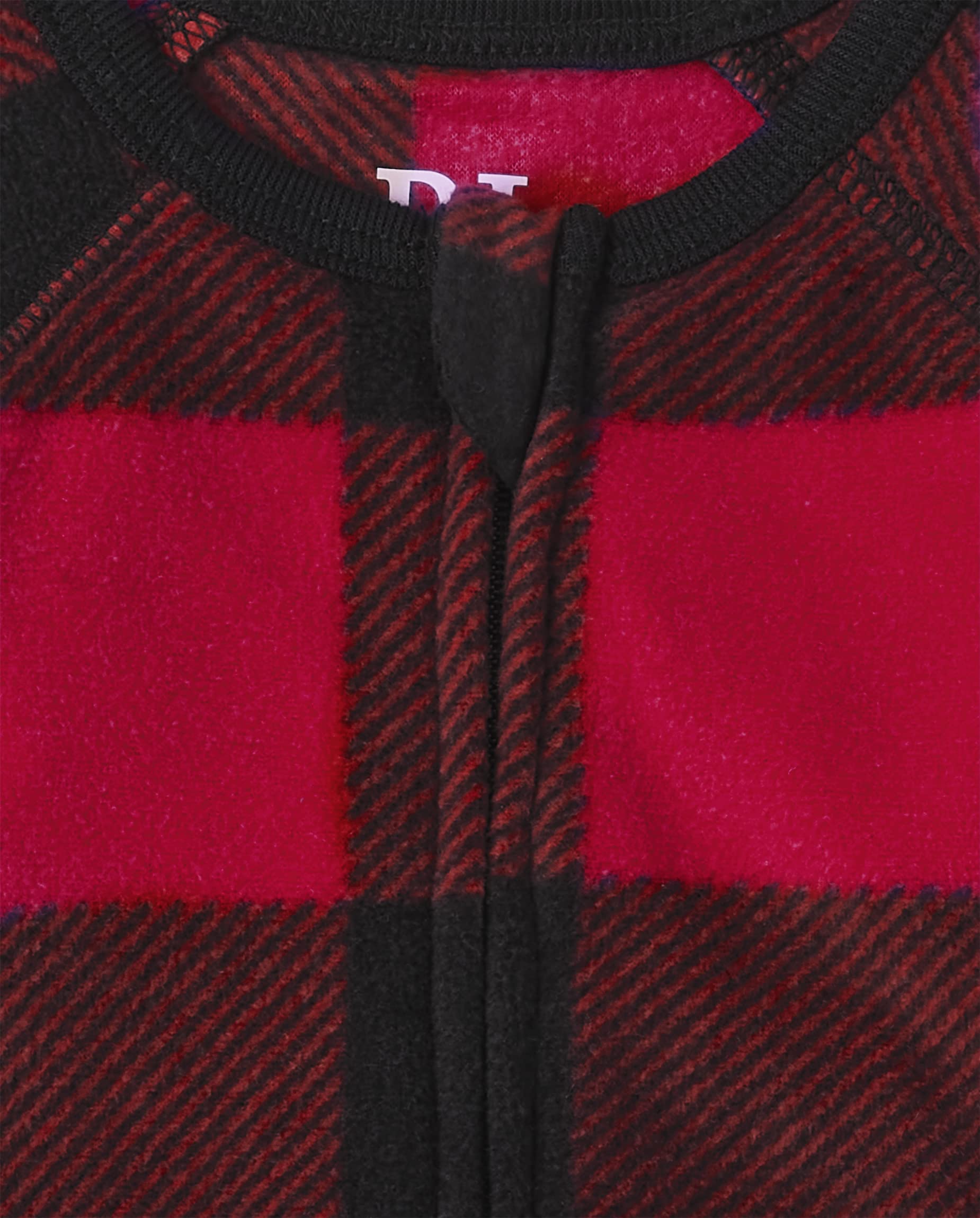 The Children's Place,Family Matching Chirstmas Holiday Fleece Pajamas Sets, Adult, Big Kid, Toddler, Baby,Baby & Toddler - Zip Sleeper,RED/BLK BUFF,12-18 MONTHS