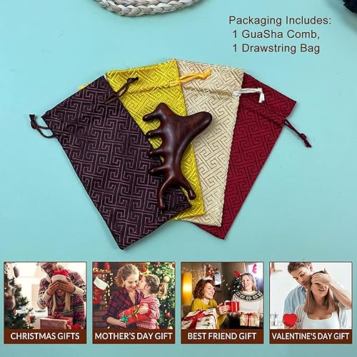Miniatura 6 de Peine de masaje de madera Gua Sha, peine de dientes anchos para cuero cabelludo, facial, masaje corporal, masajeador de sándalo natural,