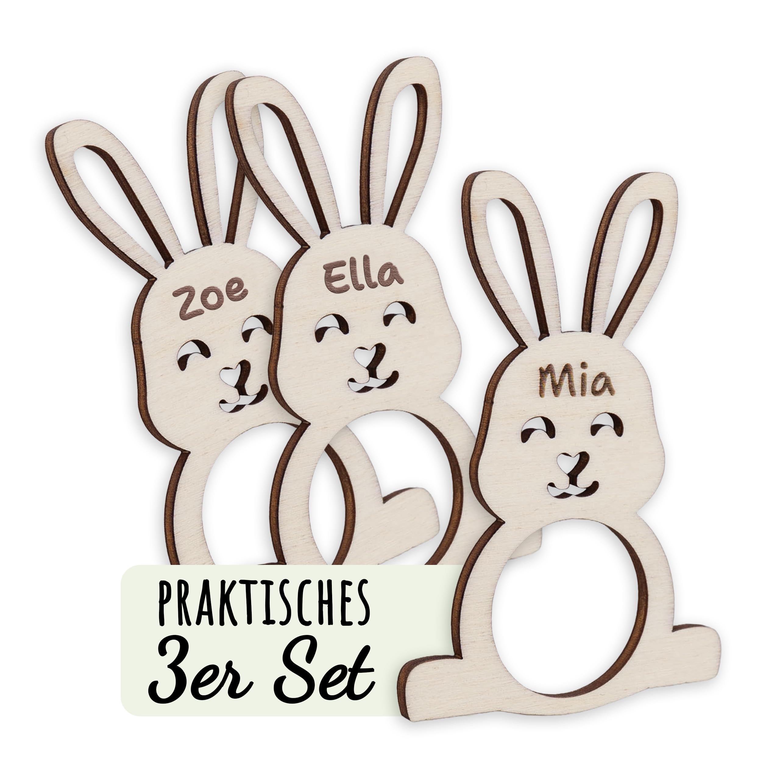 Holzura Personalisierte Osterhasen aus Holz – Osteranhänger mit Namen, Schokoladenhalter Mitbringsel (3er Set)