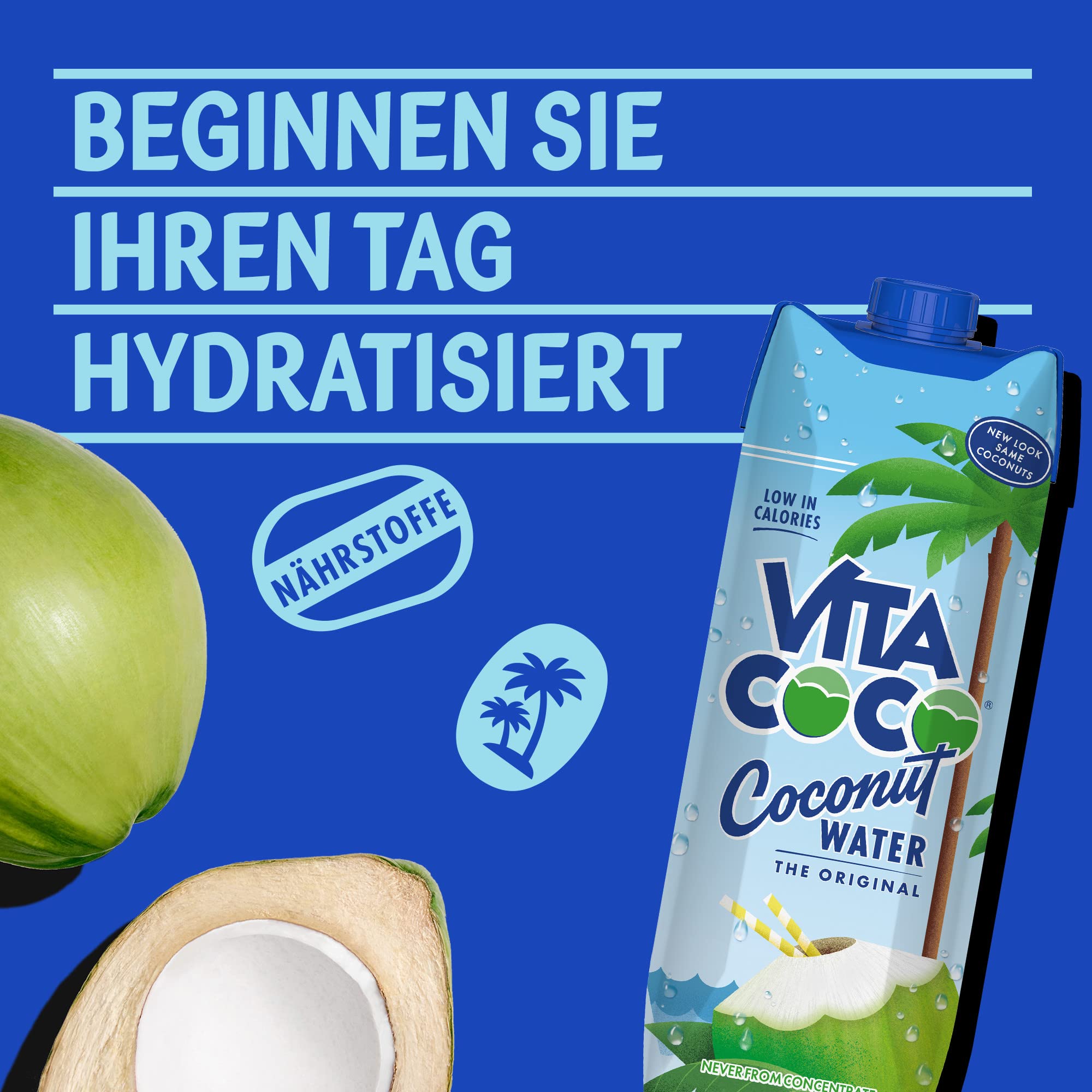 Vita Coco Original Kokoswasser 6 x 1L, Glutenfrei, Reich An Vitamin C, Gute Kaliumquelle, Kalorienarm Und Ein Erfrischender Durstlöscher