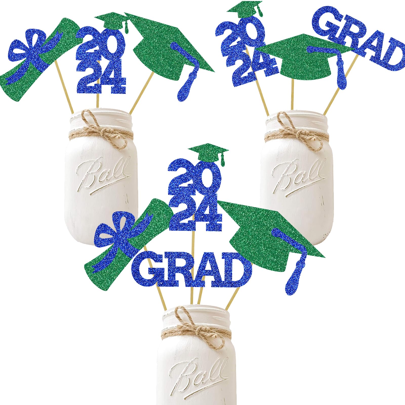 DOMOO OF DREAMSDOMOO OF DREAMS Graduation Centerpiece Table Decoration Party Center Pieces Sticks Glitter Grad Cap Class Photo Booth Prop Favors Blue Green