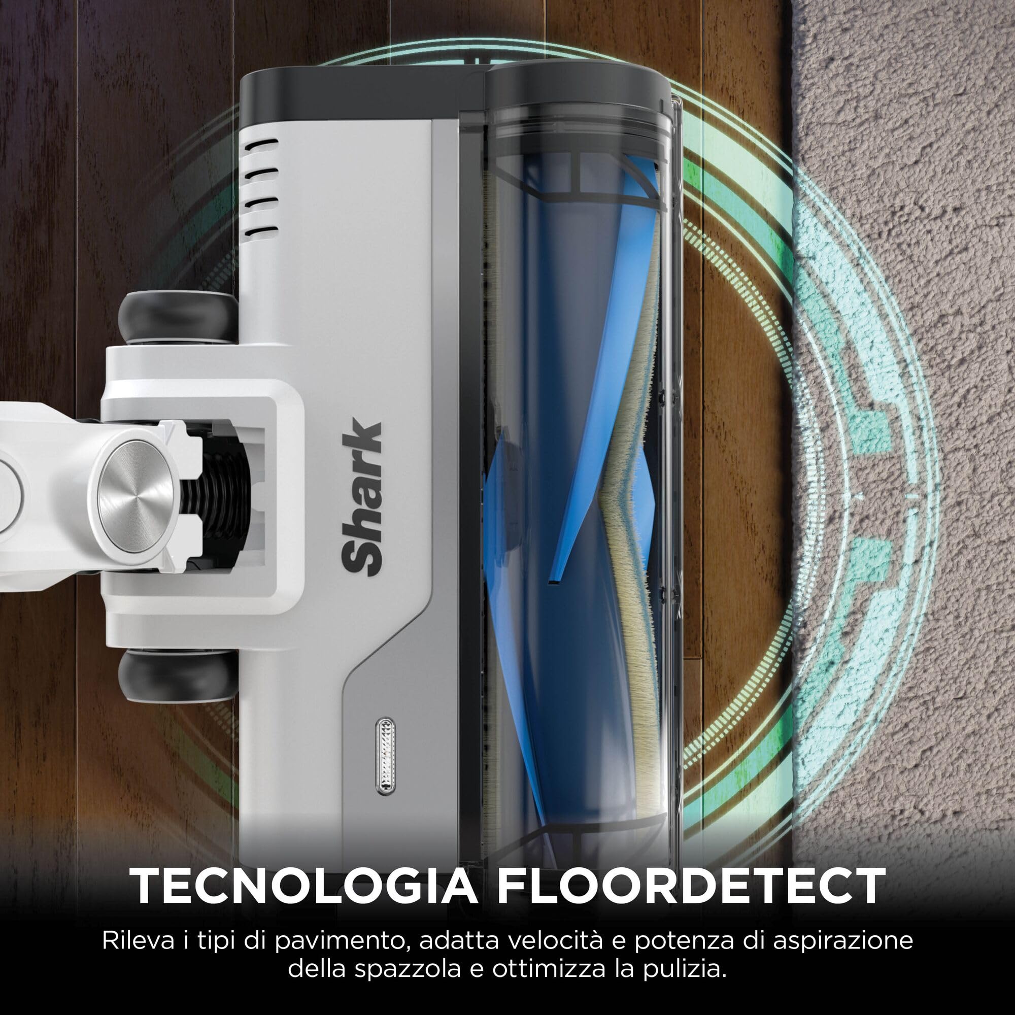 Shark PowerPro Aspirapolvere Senza Filo, FloorDetect, Antigroviglio, Anti-Allergen Complete Seal, Leggero, Flessibile, Aspirabriciole, Autonomia 50 minuti, Contenitore XL, Blu Metallizzato IZ380EU