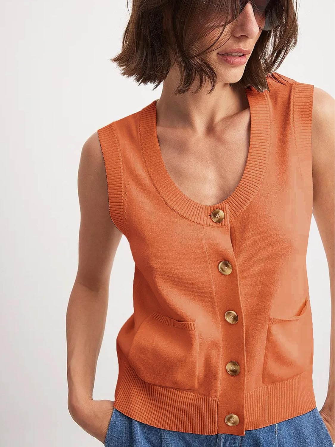 Beautiful Nomad Women's Knit Sweater Vest Sleeveless Tank Tops Casual Y2K Button Down Cardigan Vest Shirts - Image 3