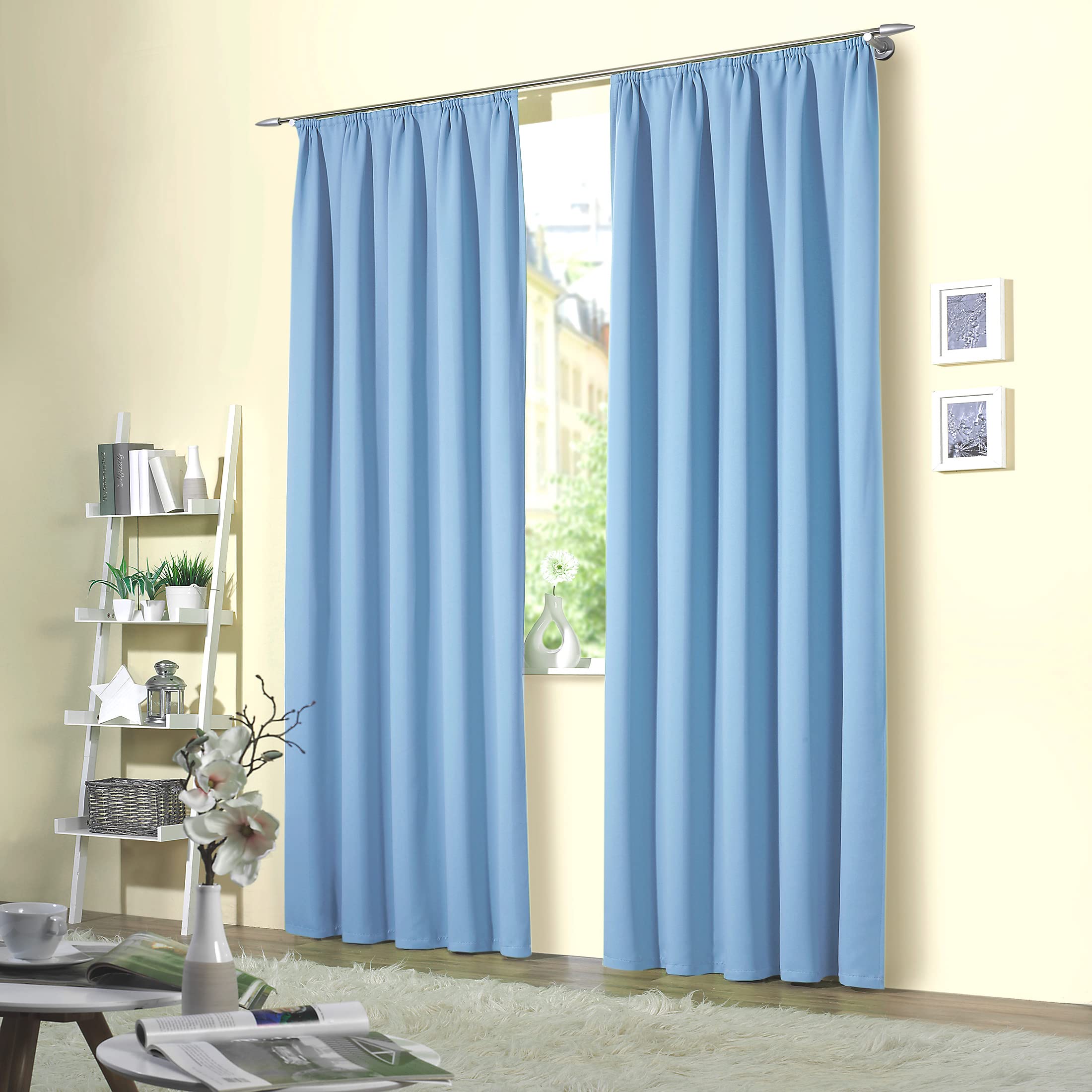DWCN Gordijnen, ondoorzichtig, plooiband, set van 2, 140 x 225 cm (B x H), verduisteringsgordijnen met gordijnstropdassen, gordijnen woonkamer, slaapkamer, thermogordijn, bescherming tegen kou