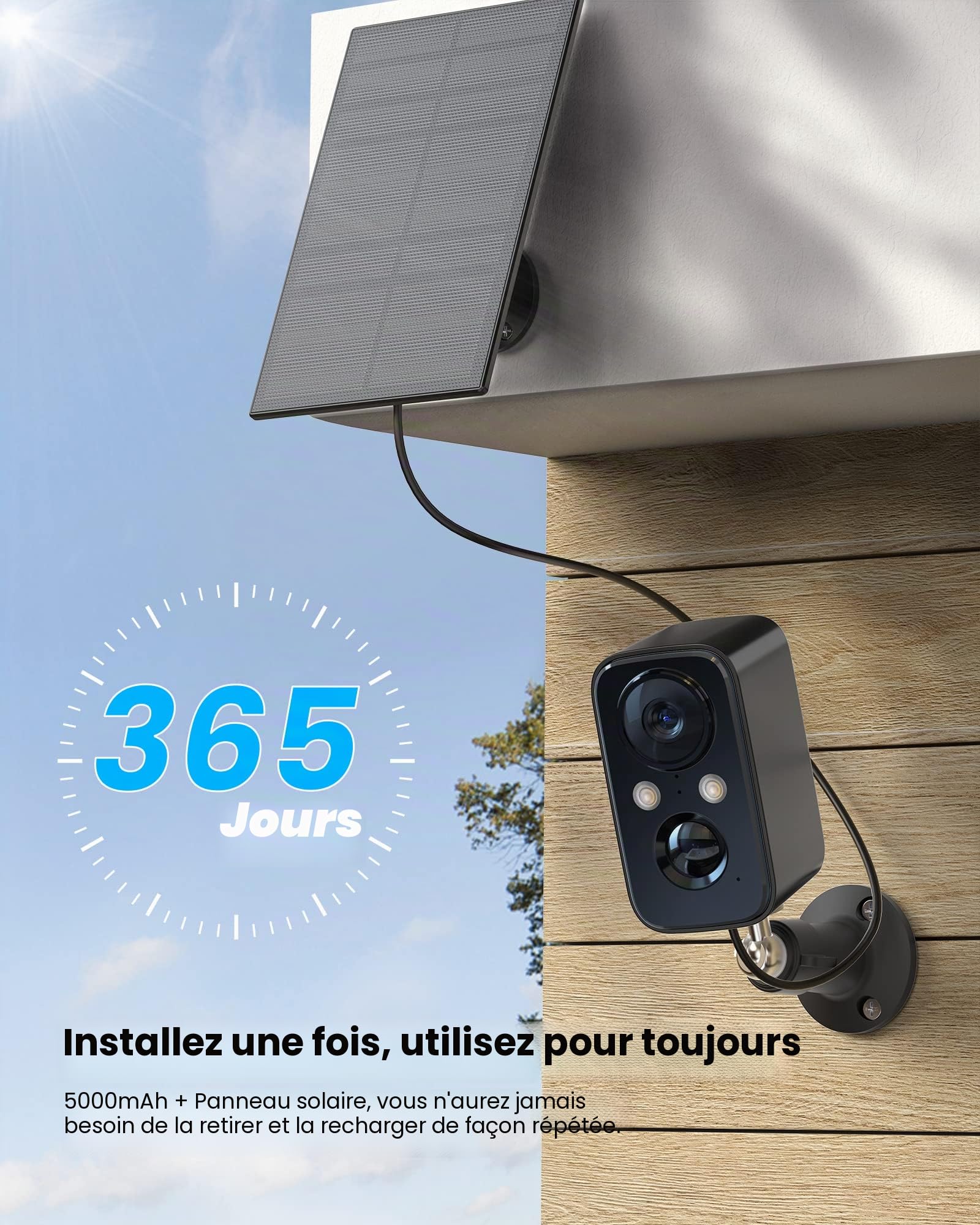 FOAOOD Camera WiFi Exterieure sans Fil Batterie,Camera WiFi Solaire avec Vision Nocturne Couleur,PIR Détection Mouvement,Audio Bidirectionnel,IP66(2 Paquets-Noir)