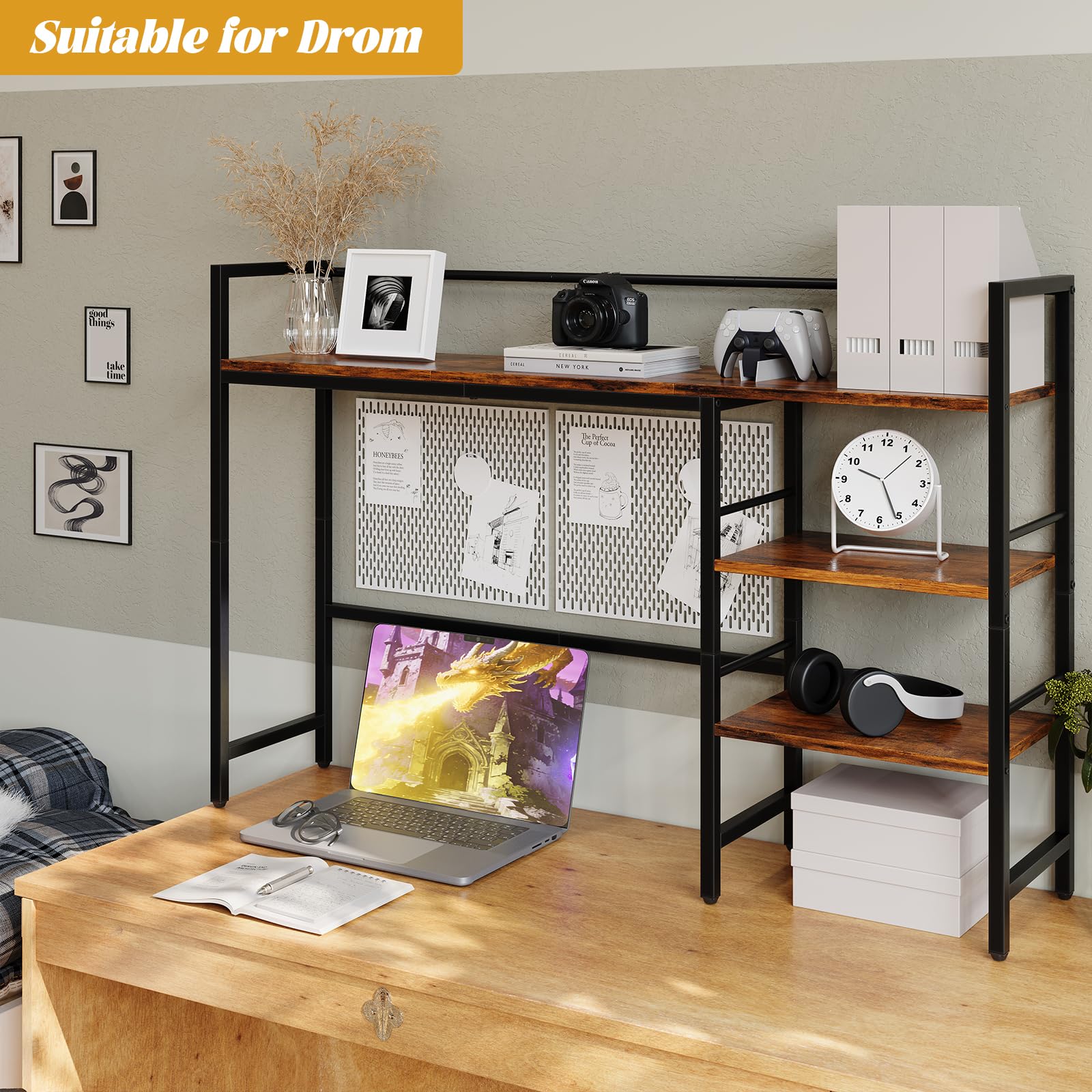 HavenlyYouth Estante de escritorio de 38.5 pulgadas para monitor de computadora, estante de almacenamiento de escritorio ajustable solamente, estante organizador de escritorio de 3 niveles para