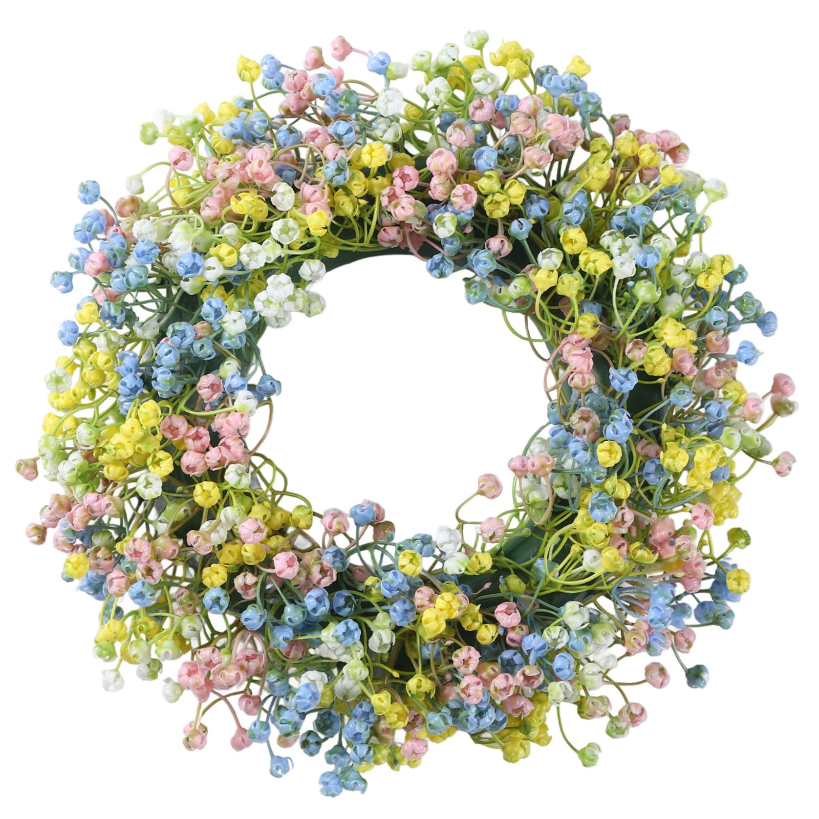 Easter Door Wreath, Easter Wreath with Baby's Breath, 12 Inch Realistic Faux Flower for Front Door, Spring Decorations Indoor Outdoor Home Decor