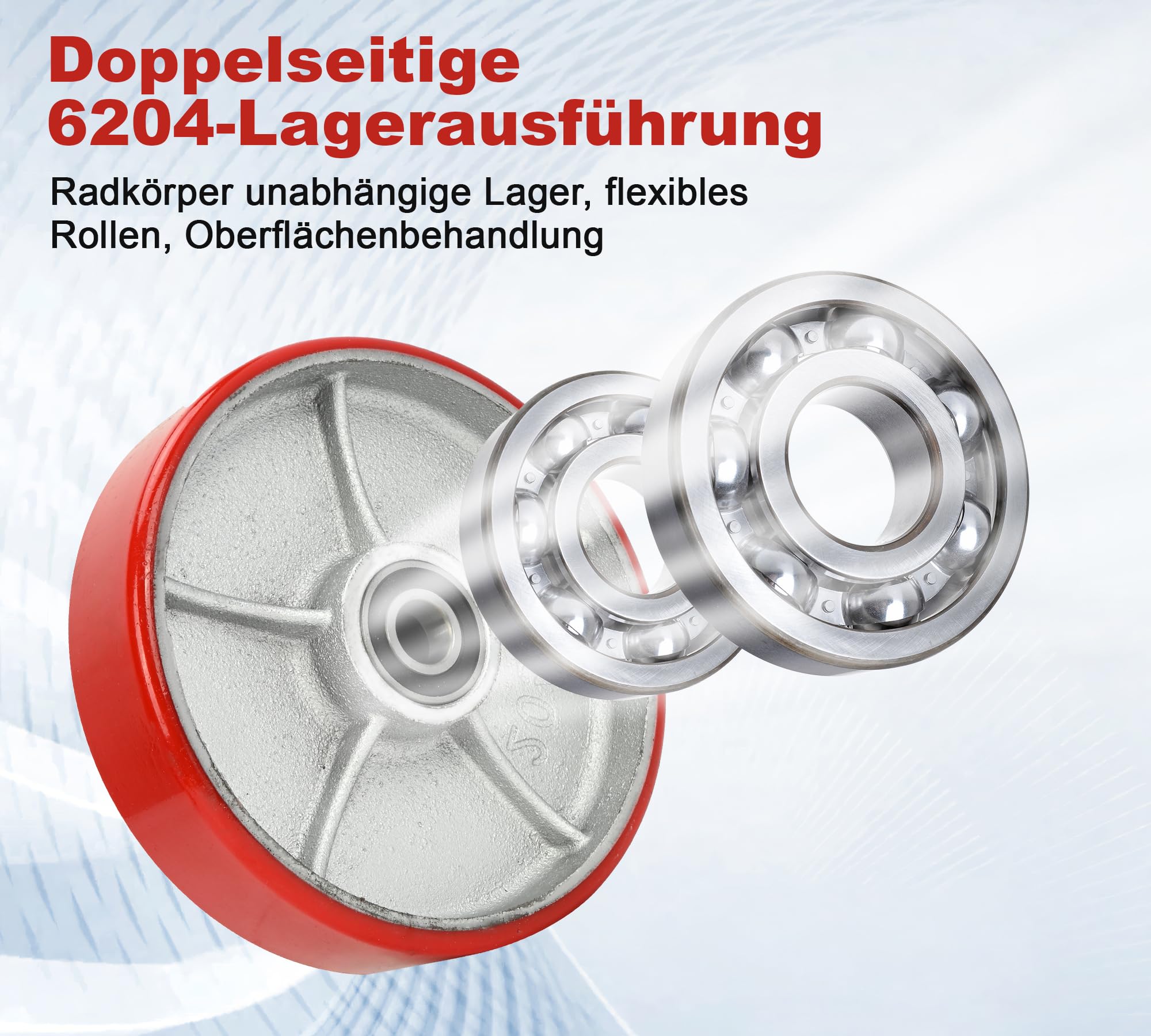 bimiti 2 Stück Hubwagenrollen Polyurethane/PU Ø200 x 50 mm, Achse 20 mm inkl. Kugellager Rollen für Hubwagen Ersatzrollen, Swivel Castor for Pallet Trucks,Max. Belastung 3000 KG