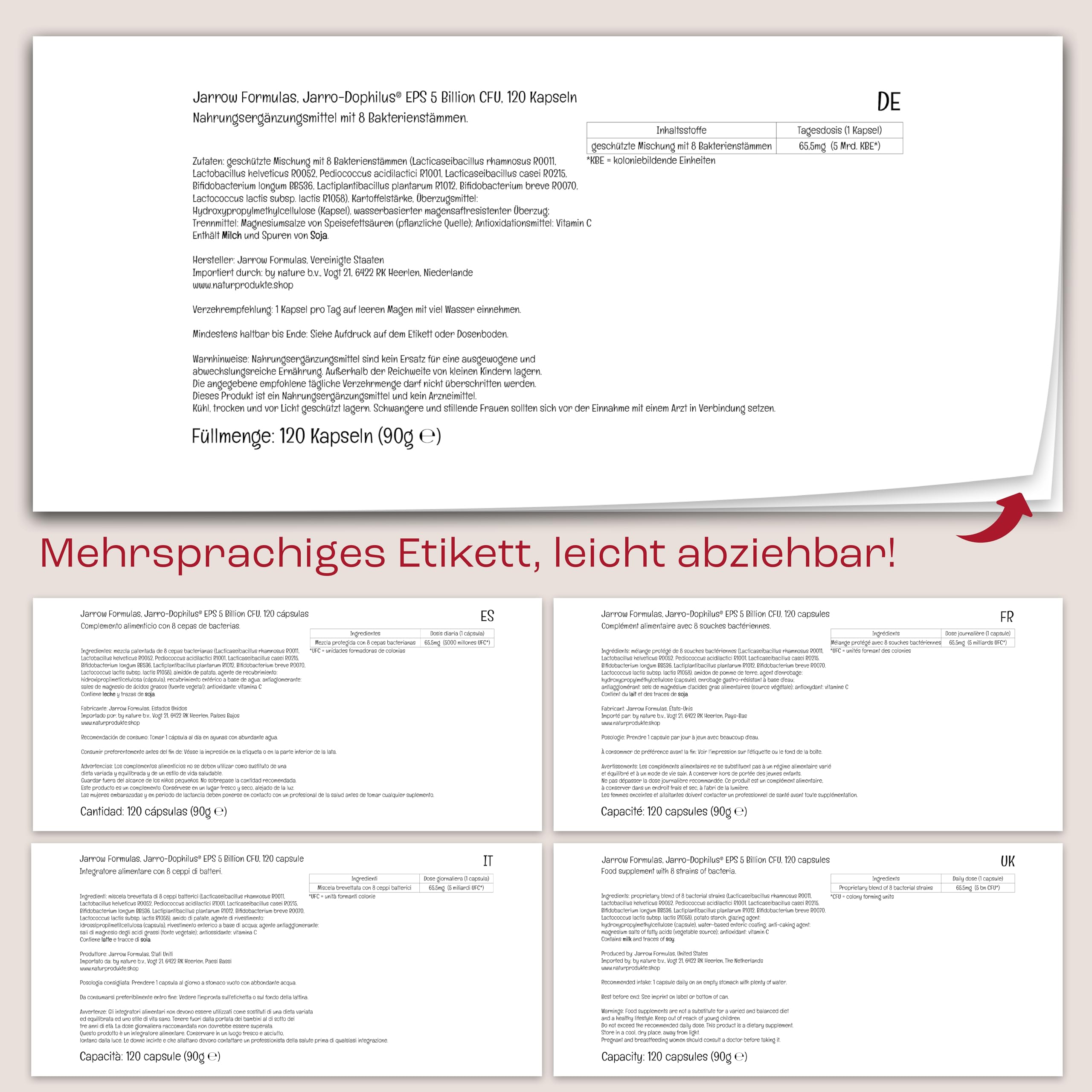 Jarrow Formulas, Jarro-Dophilus EPS, 120 vegetarische Kapseln, 5 Billion Bakterienkulturen je Dosis, Glutenfrei, Sojafrei, GMO frei, Geschmacksneutral