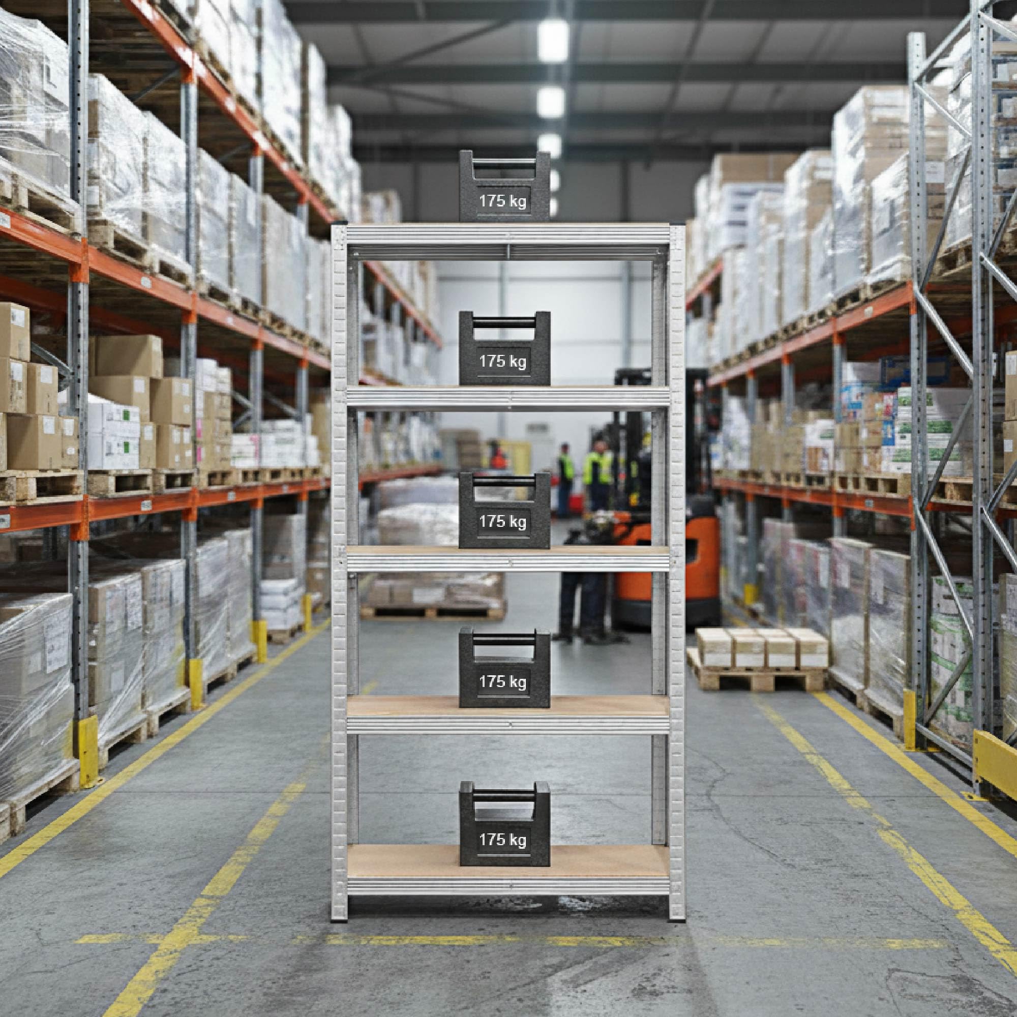 Set 2 Scaffali in Metallo 40x90x180 cm – Scaffalatura a 5 Ripiani Regolabili Senza Viti, Portata 875 kg Totale (175 kg per Ripiano) – Scaffale Salvaspazio Garage Cantina Officina con Ripiani in MDF