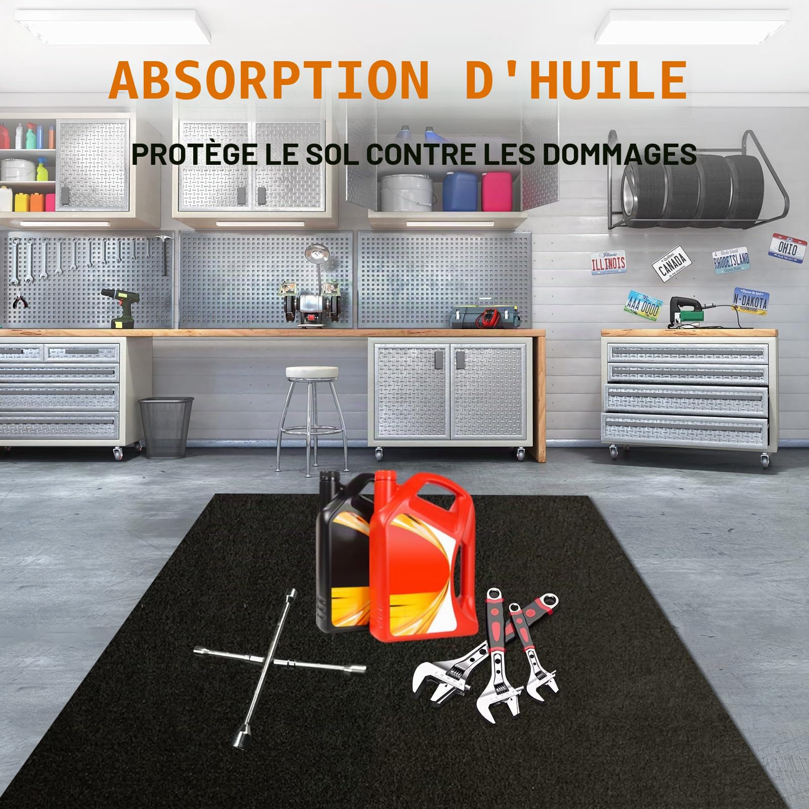 Tapis de Garage 100x200 CM Tapis Moto Garage Atelier Collection D'huile Tapis De Protection