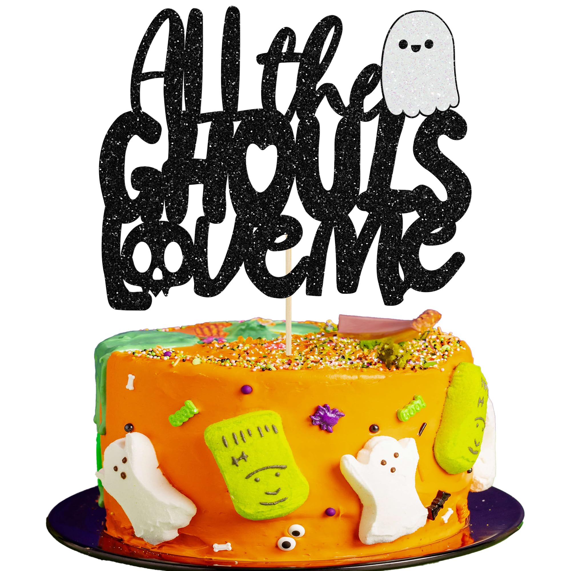 Gyufise 1Pc Halloween Cake Topper - Glitter Baby Ghost Cake Topper - All the Ghoul Love Me Cake Pick Decorations for Baby Shower & Kids Birthday Party Cake Supplies