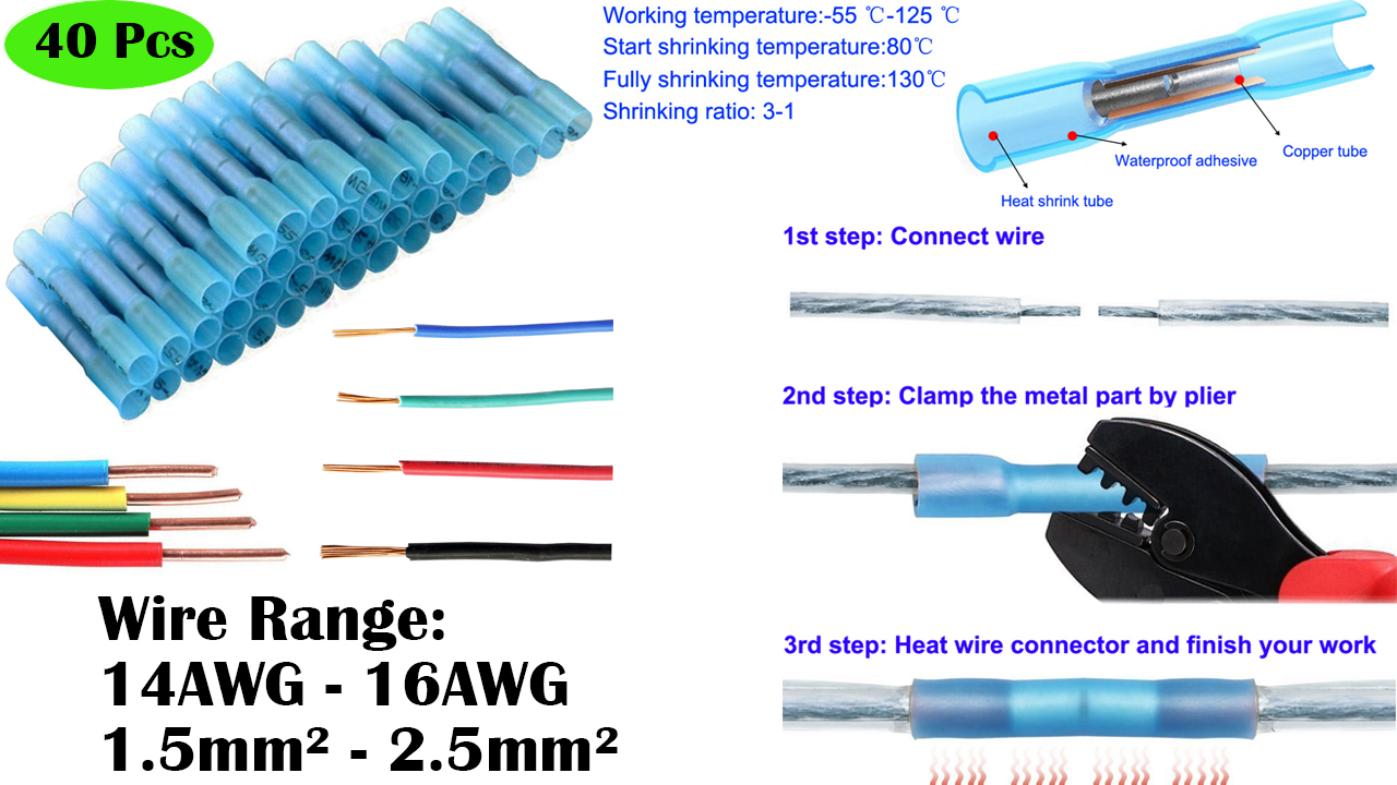 QUARKZMAN 50x Schrumpfverbinder 26-22 AWG – Wasserdicht, Korrosionsbeständig – Verzinntes Kupfer, Weiß – Für Auto, Boot & Elektronik